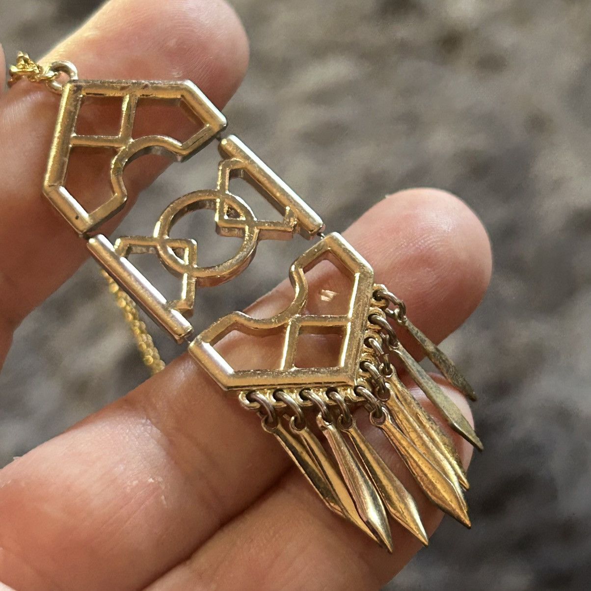 Handmade Handcrafted vintage gold fringe pendant on chain necklace Size ONE SIZE - 5 Thumbnail