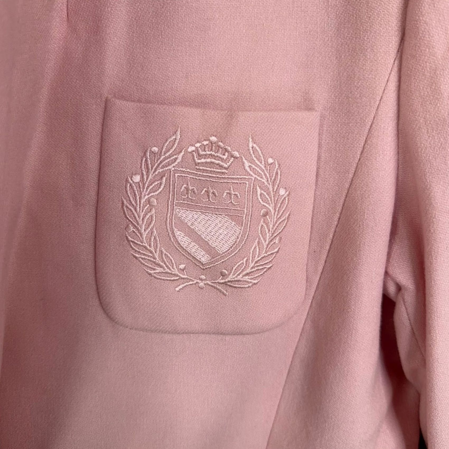 Nordstrom Nordstrom Blazer Womens M Pink Merino Wool Crest Patch One-Button Notch Lapel Long Sleeve Tailored Lined Dressy Business Workwear Size M / US 6-8 / IT 42-44 - 3 Thumbnail