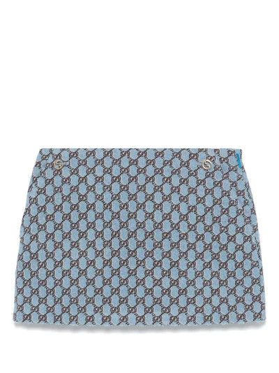 Gucci oc11z1125 Bouclé Wool Mini Skirt With GG Shadow in Blue Size 27" / US 4 / IT 40 - 1 Thumbnail