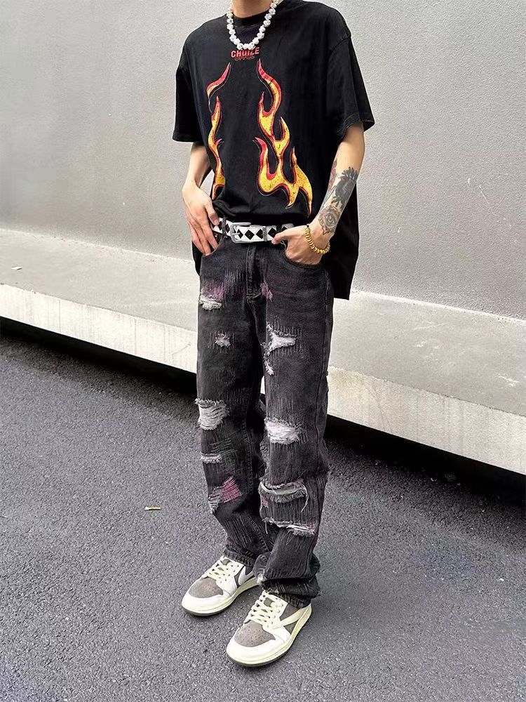 Japanese Brand × Jean Vintage street hip-hop ripped loose black jeans Size US 30 / EU 46 - 4 Thumbnail