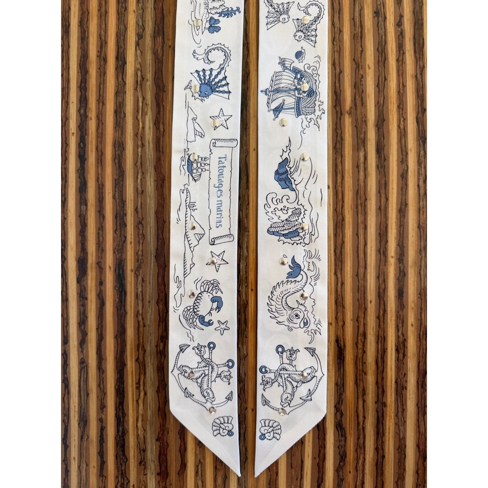 Hermes Hermes Scarf Twilly Tatouages Marins Bandana Silk Blue Jean Size ONE SIZE - 16 Thumbnail