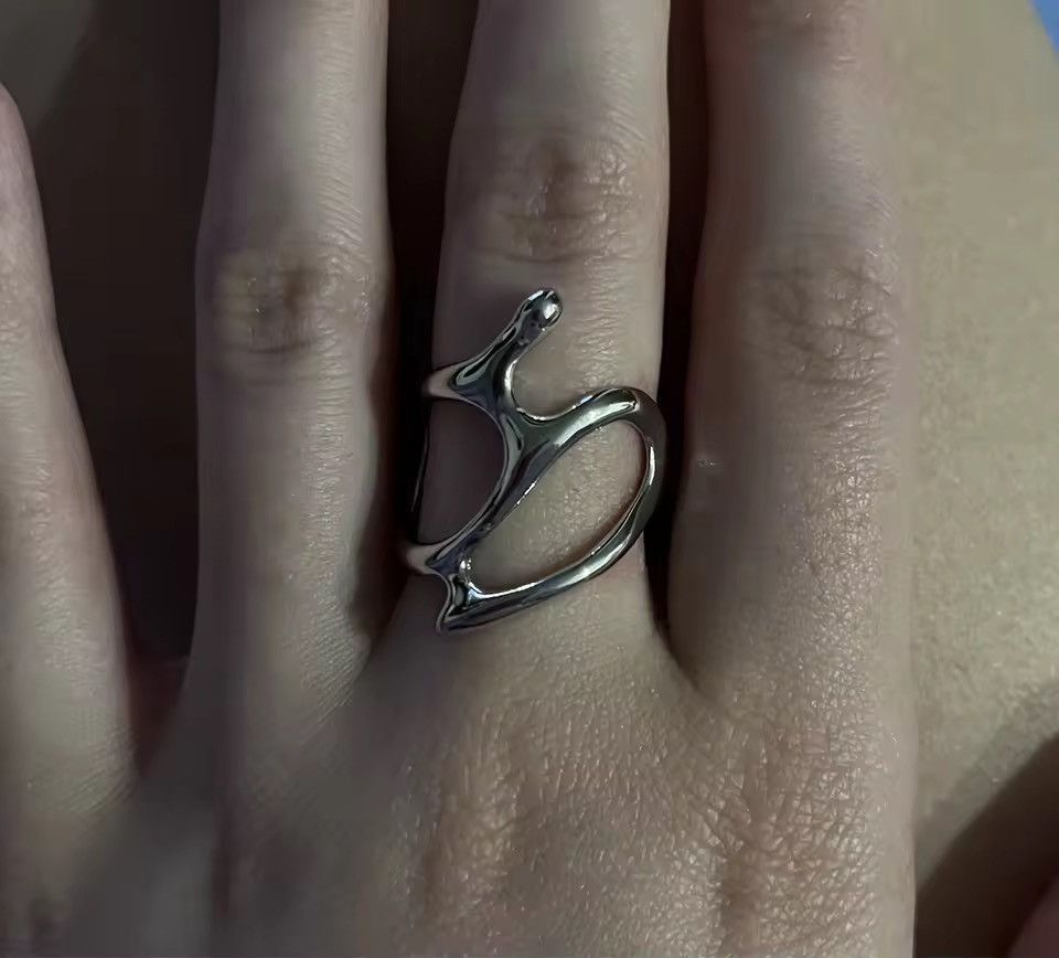 Jewelry Sculptural Bypass Ring - Silver Adjustable Open-Front Band Size ONE SIZE - 3 Thumbnail