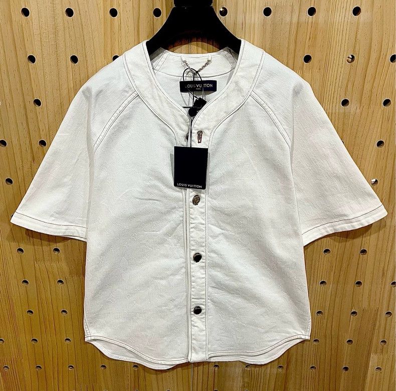 Louis Vuitton Louis Vuitton White dark full print denim short sleeve shi Size US L / EU 52-54 / 3 - 8 Thumbnail