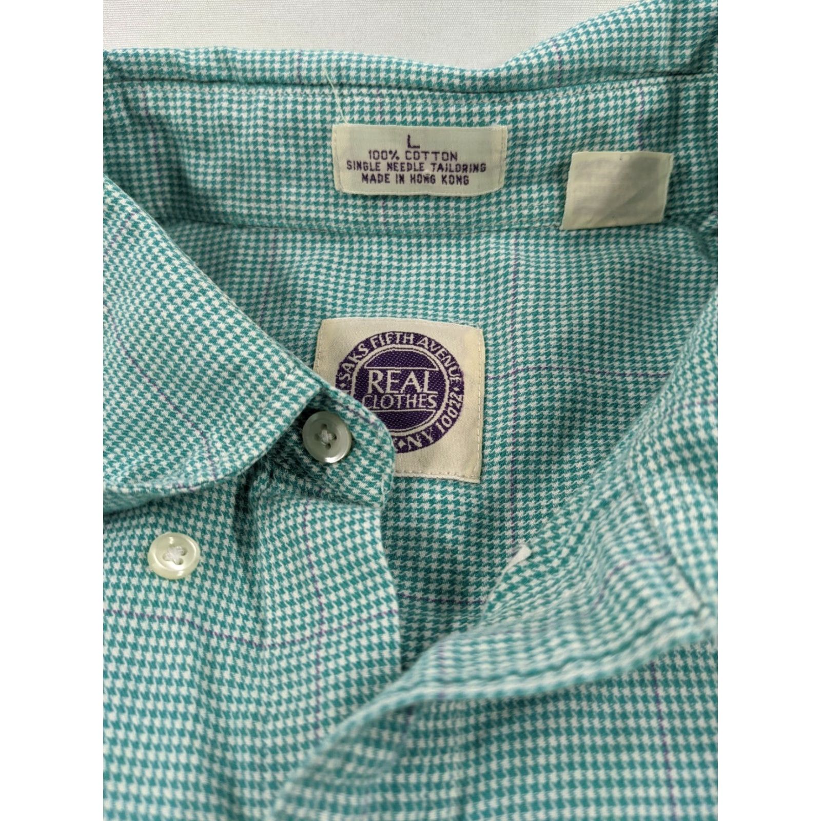 Saks Fifth Avenue VINTAGE Saks Fifth Ave. Shirt Large Cotton Plaid Single Needle Teal Purple Rockabilly Casual Mens Shirts Size US L / EU 52-54 / 3 - 3 Thumbnail