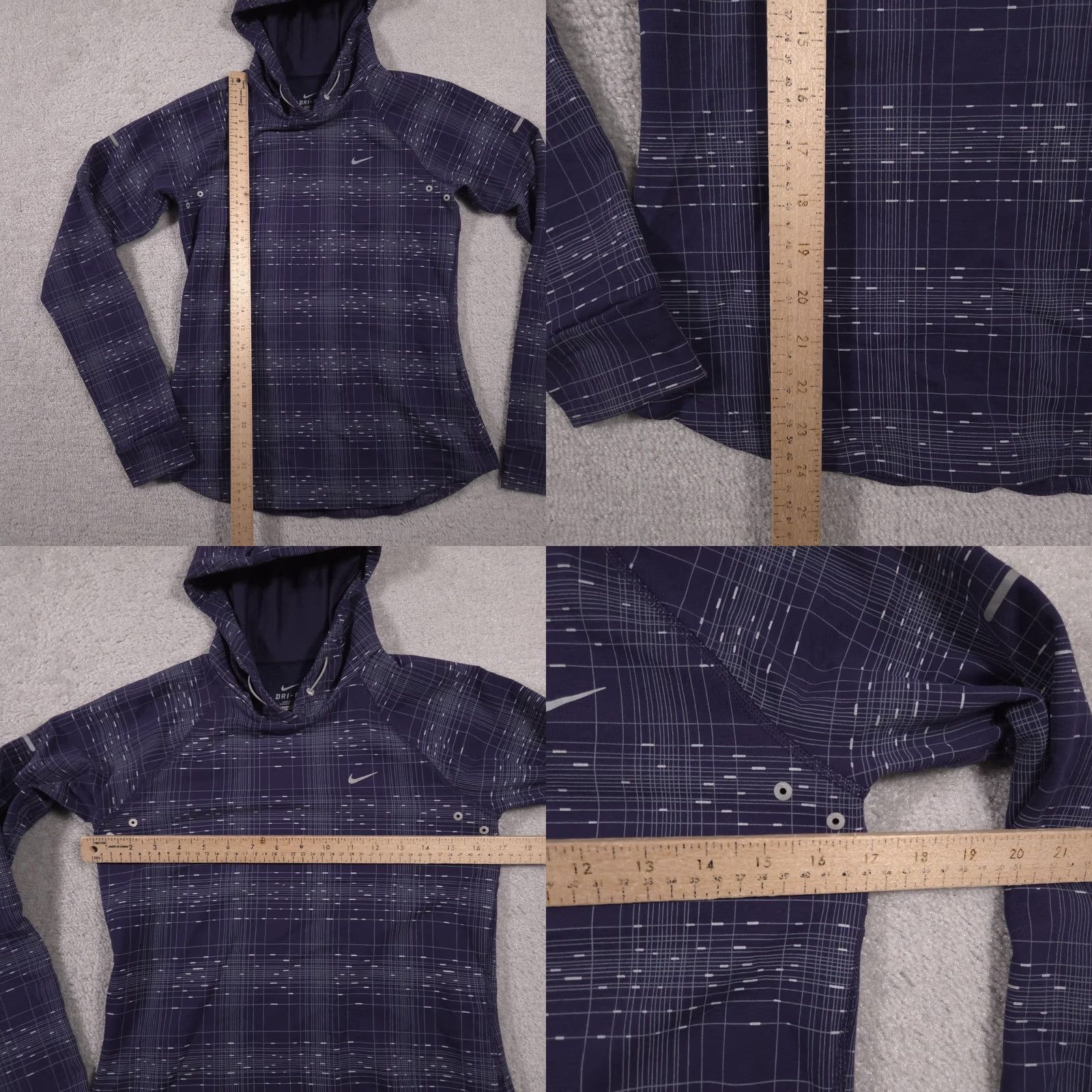 Nike Nike Dri-FIT Hoodie Womens Small Navy Grid Print Pullover Zip Pocket Sports Running Gift Size S / US 4 / IT 40 - 8 Thumbnail
