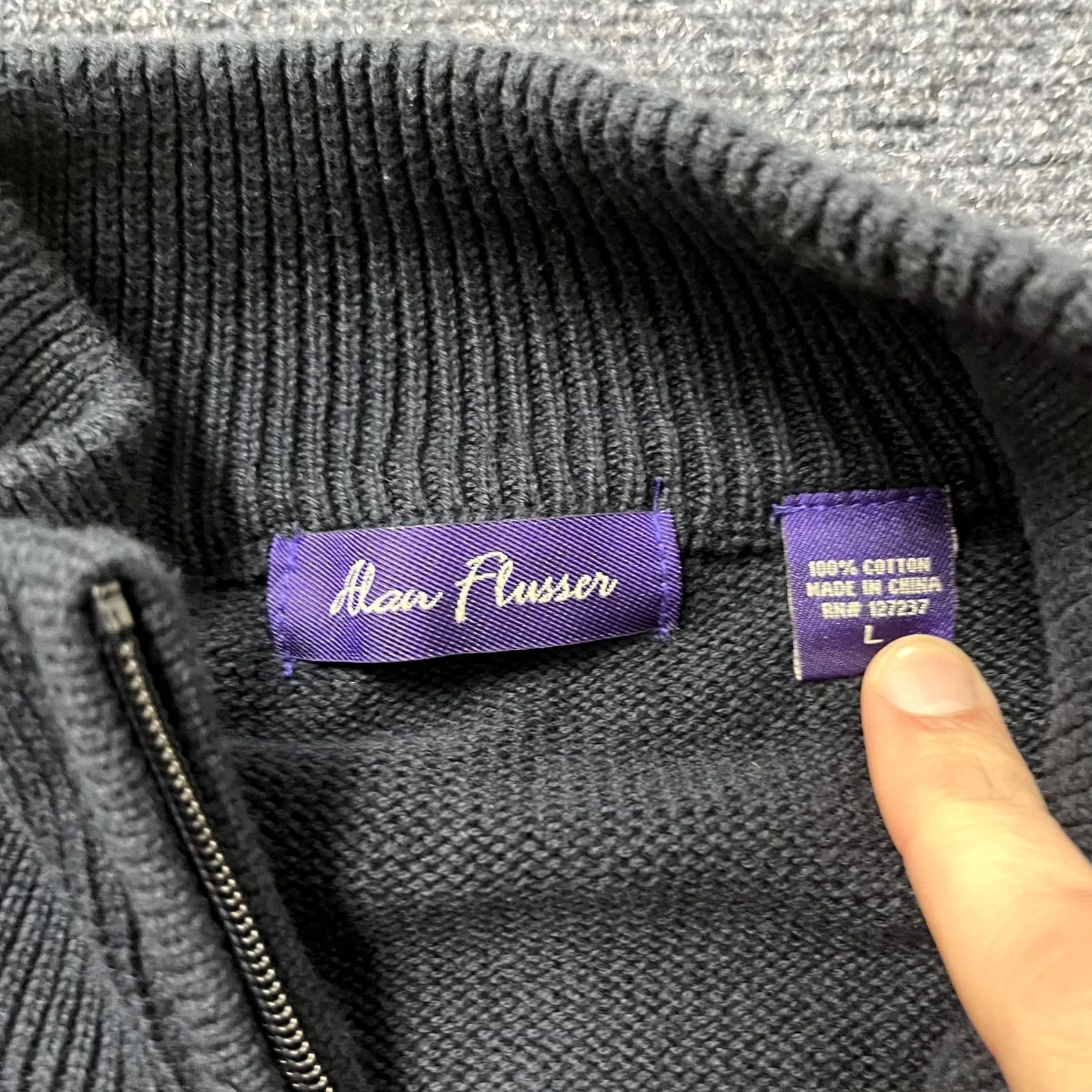 Vintage VINTAGE Alan Flusser Sweater Mens Large Gray Full Zip Cable Knit Cotton Mock Neck Size US L / EU 52-54 / 3 - 2 Thumbnail
