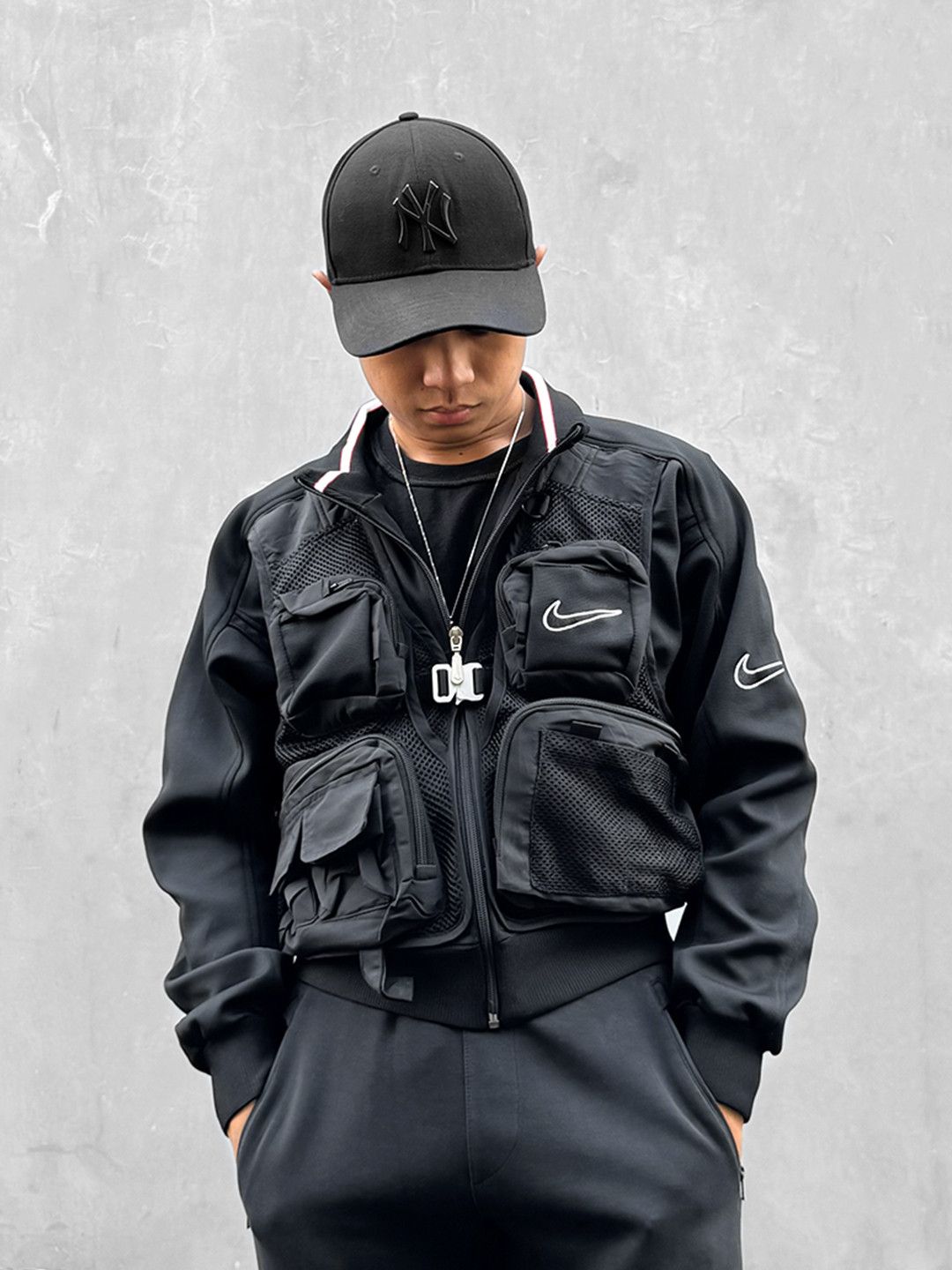 Nike × Streetwear Reworked Nike Zip-up Tactical Tracktop Cropped Black ...