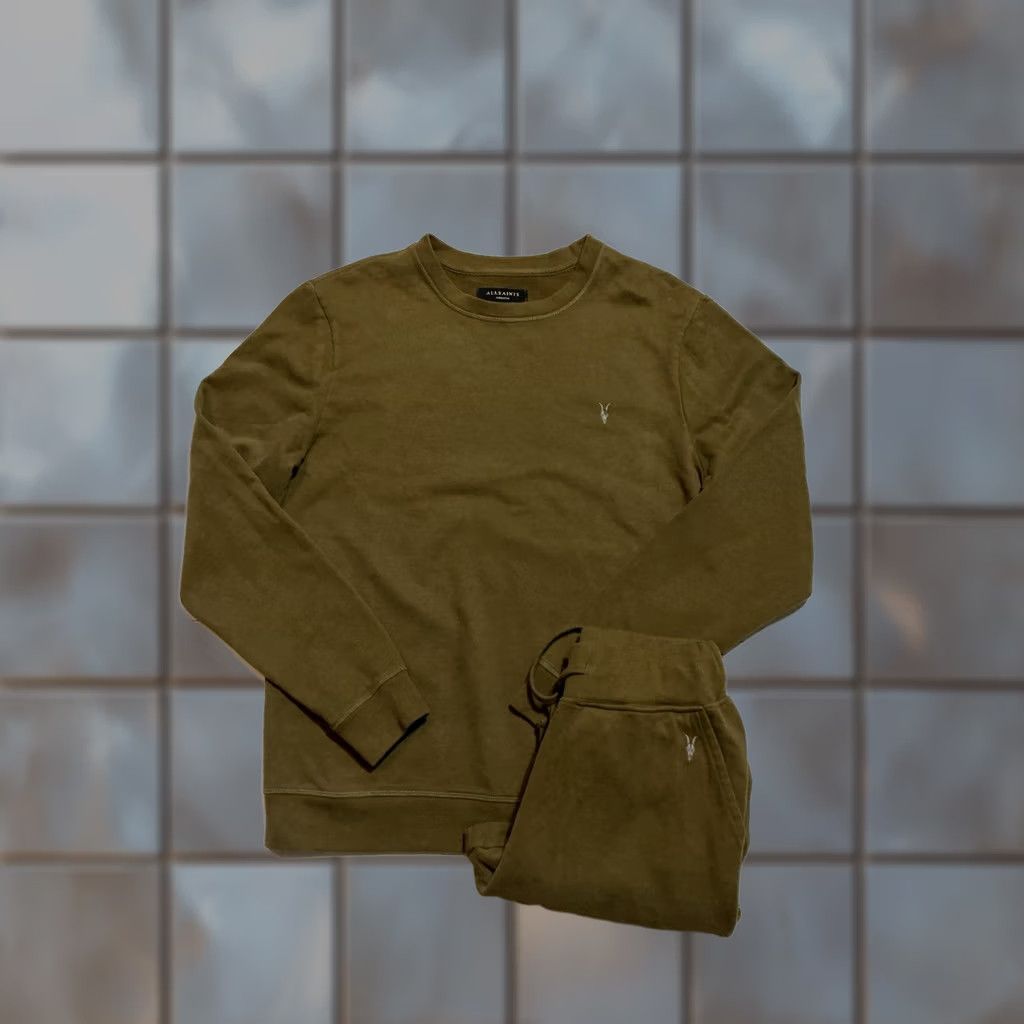 Allsaints AllSaints Ram Skull Olive Green Aven Crewneck Sweatshirt Jogger 2PC Set M/S Sweatpants Crew Neck Mens Sweatsuit Size 40R - 1 Thumbnail