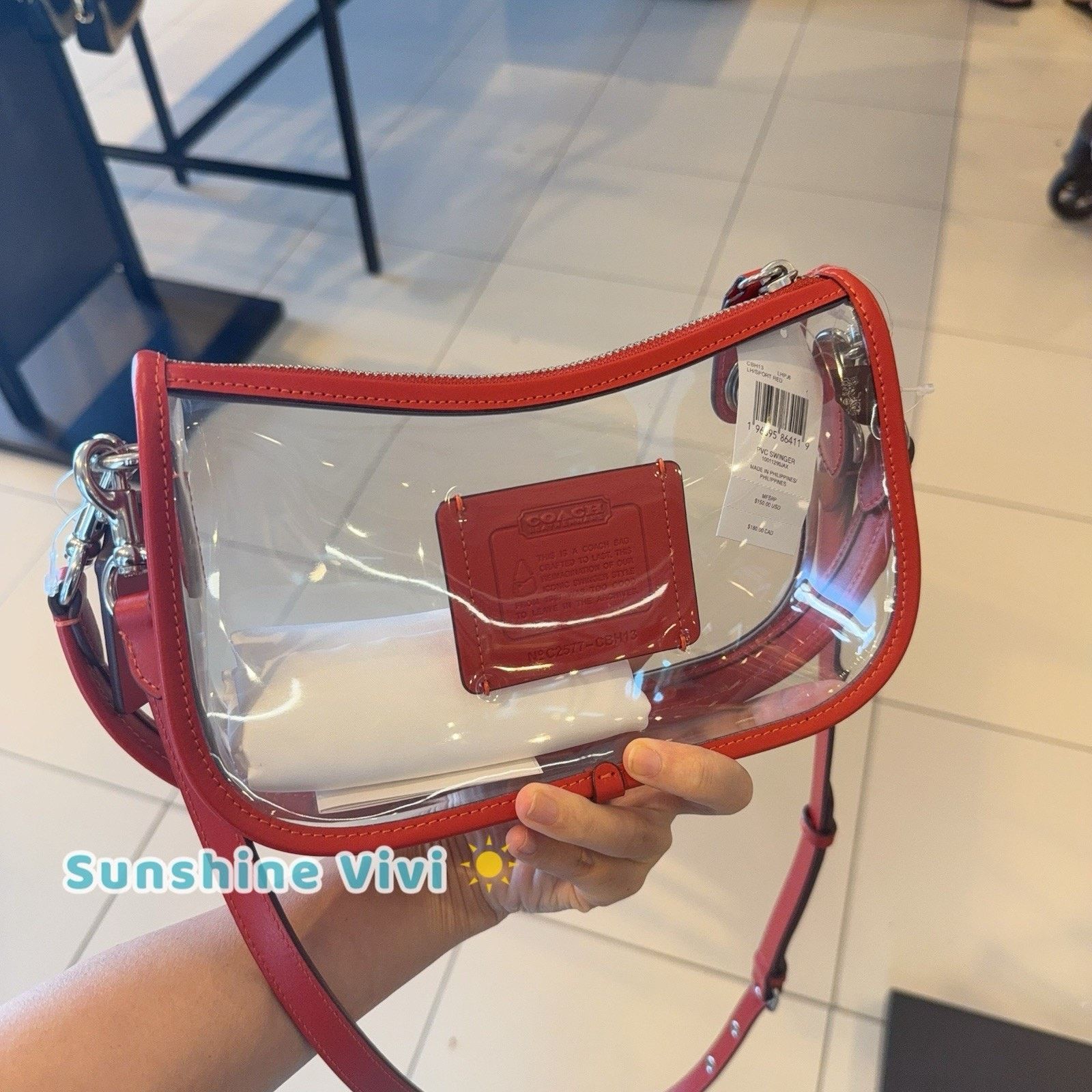 Coach NWT Coach Stadium Swinger Bag Clear Dust Bag CBH13 Red Size ONE SIZE - 3 Thumbnail
