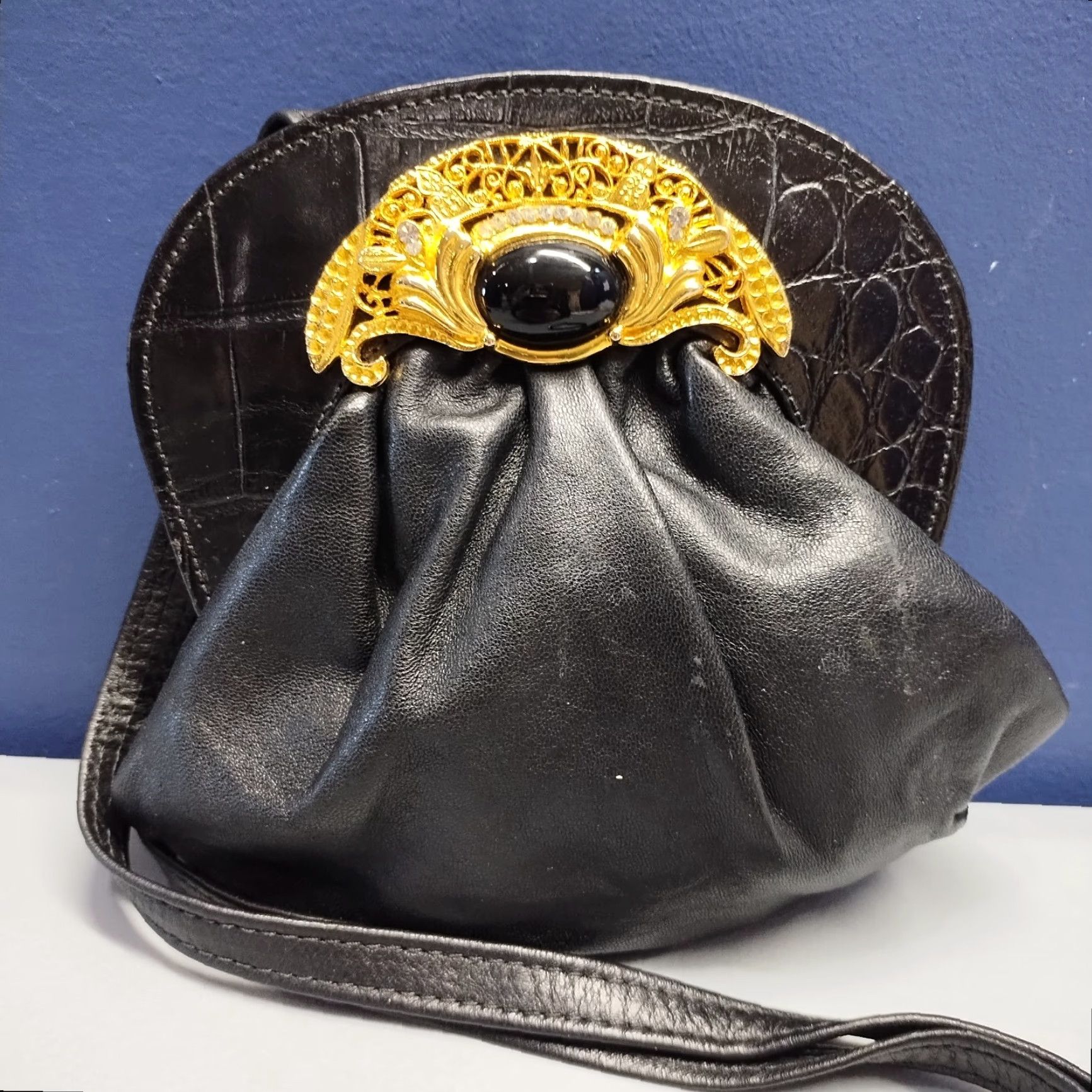 Vintage Marshall Rousso Crossbody Bag Womens Black Beaded Gemstone Evening Nightout, Crossbody, Small, Black, Beaded, Marshall Rousso, Women, Bags Size ONE SIZE - 3 Thumbnail
