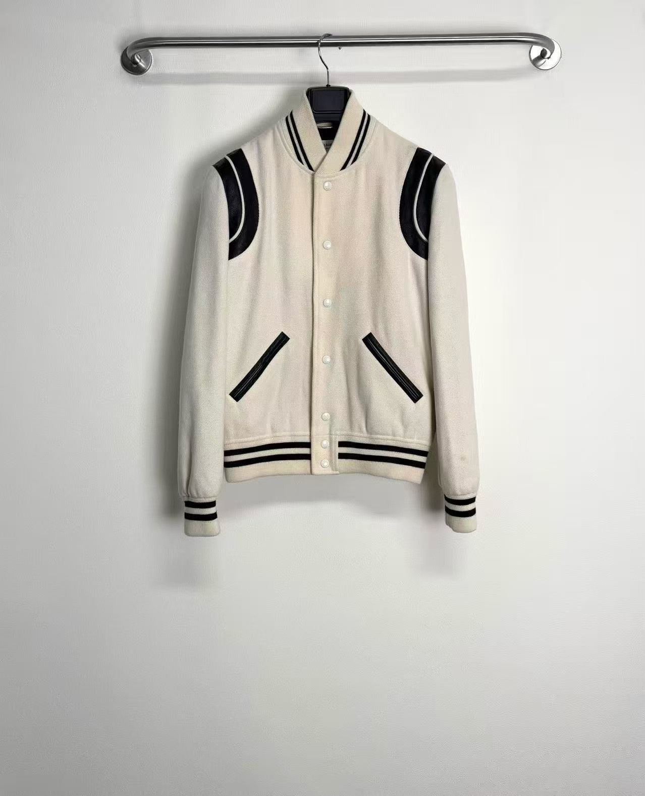 Saint Laurent Paris SAINT LAURENT Cream Baseball Jacket Size US S / EU 44-46 / 1 - 1 Thumbnail
