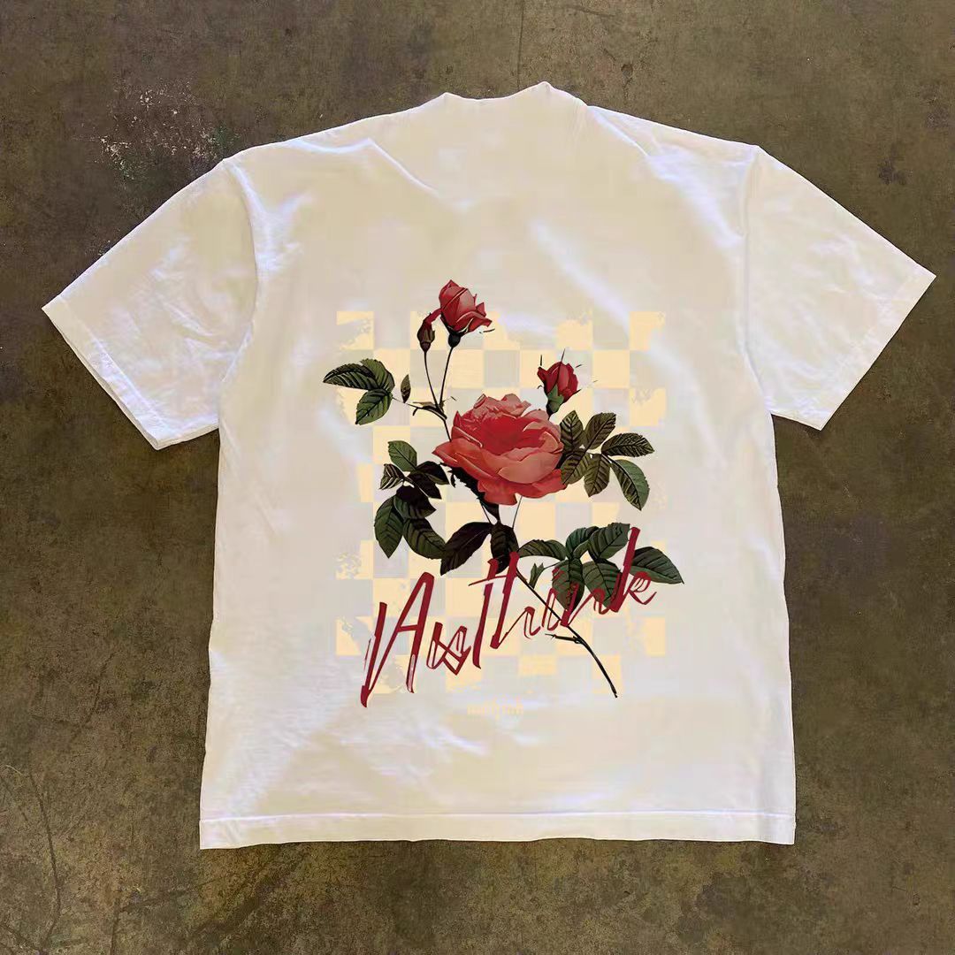 Vintage Street washed trendy rose pattern loose t-shirt Size US M / EU 48-50 / 2 - 1 Thumbnail