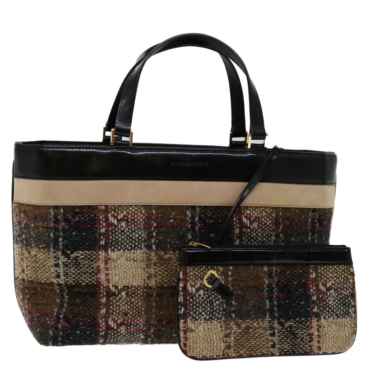 image of Burberry Hand Bag Wool Beige Auth Bs12601, Women's