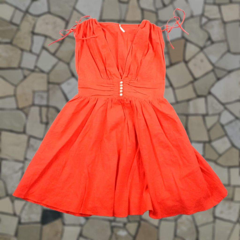 Free People Free People Dress Womens Small Orange Roll The Dice Mini Fit Flare Linen Blend Day Summer Casual Sundress Womens Size S / US 4 / IT 40 - 1 Thumbnail