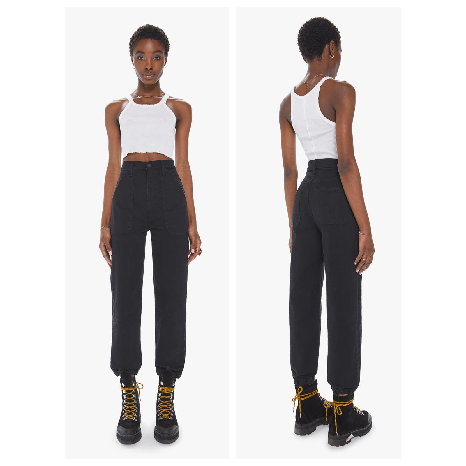 image of Mother The Wrapper Patch Springy Ankle Jeans (23) in Black, Women's