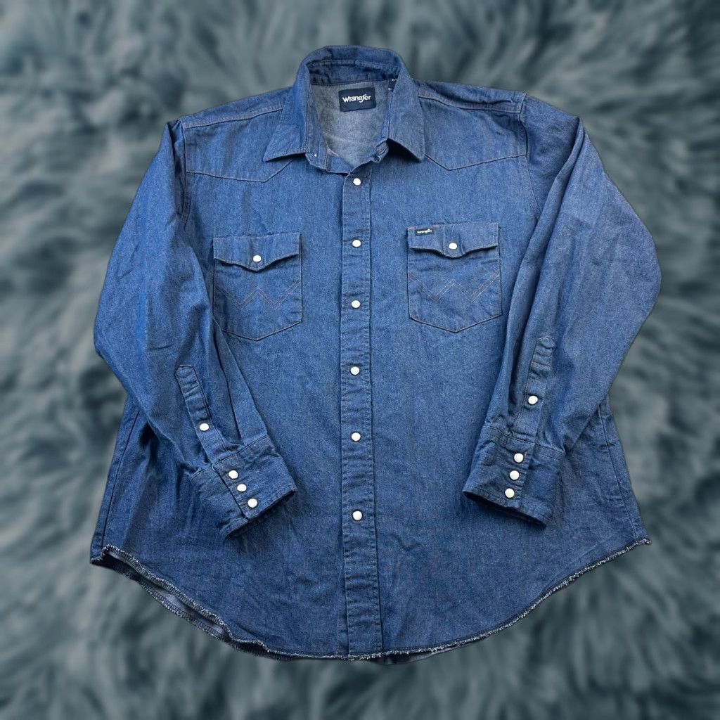 Wrangler Wrangler Shirt Mens Extra Large Western Blue Denim Jean Pearl Snap Size US XL / EU 56 / 4 - 1 Thumbnail