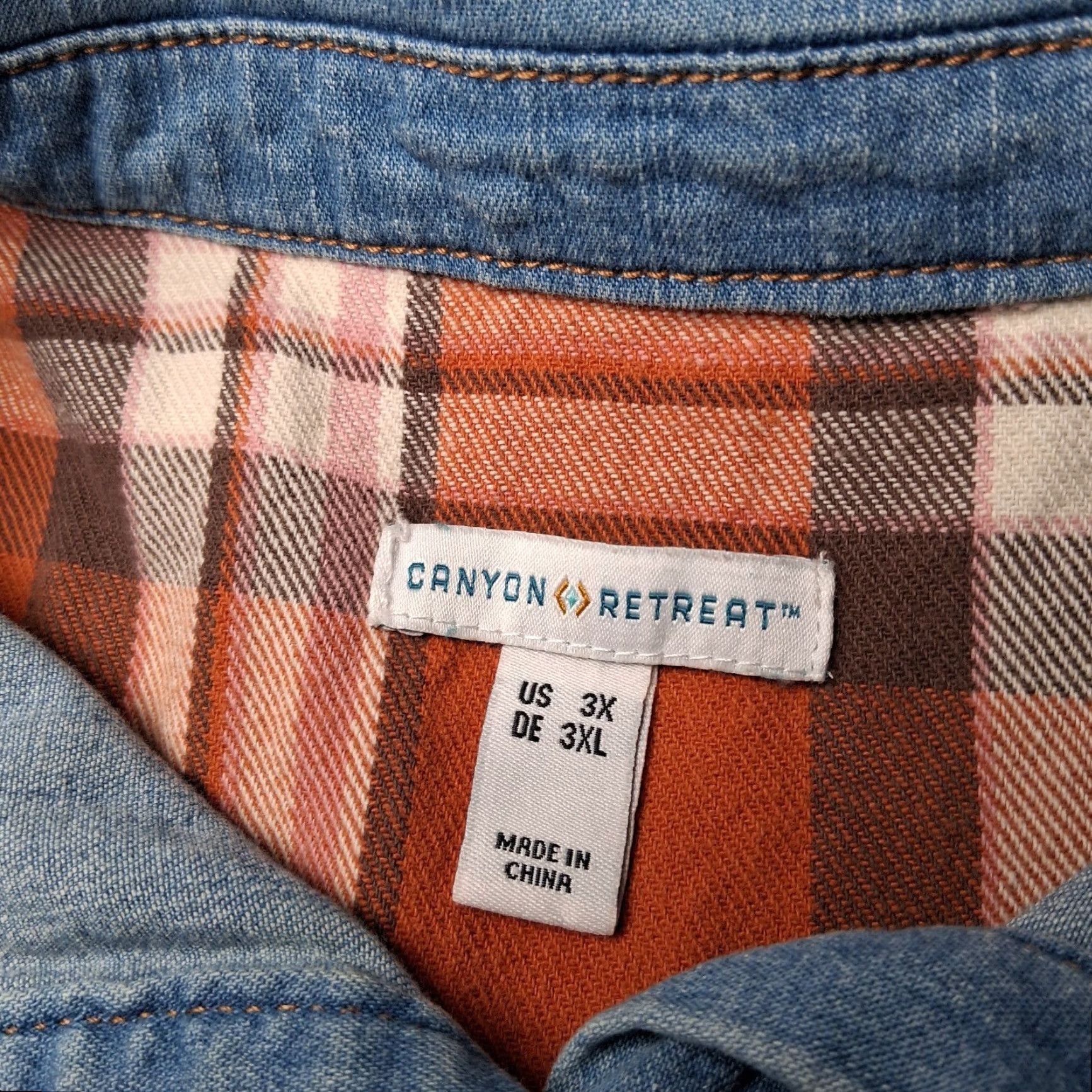 Denime Canyon Retreat Button-Up Plaid Chambray Denim Shirt 3X Blue Casual Plus Size Womens Distressed Look Long Sleeve Collared Button Front Adapted Size XXL / US 16-18 / IT 52-54 - 7 Thumbnail