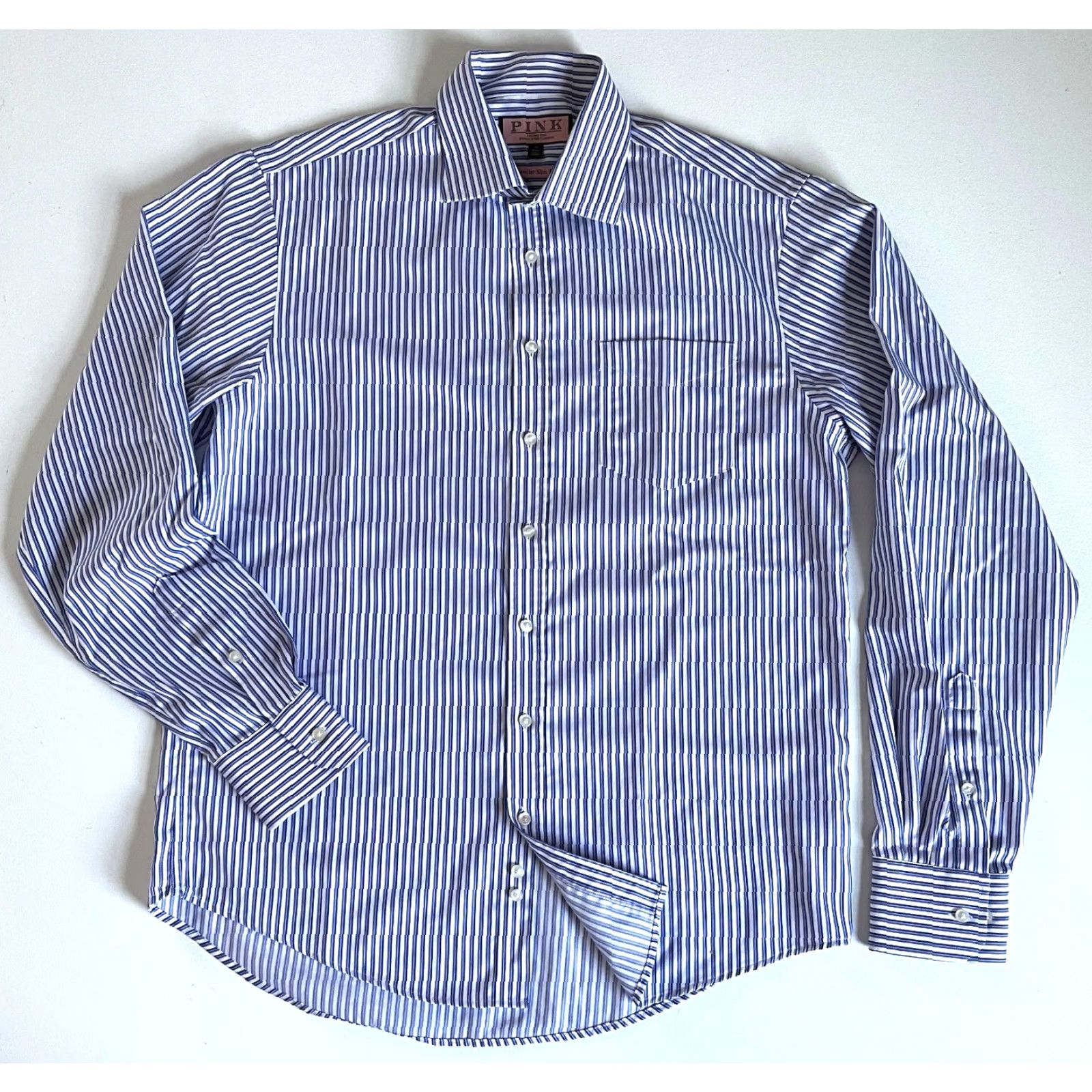VINTAGE Thomas Pink Traveller Slim Fit Dress Shirt Striped Mens Dress Shirt  16 41cm White, Blue,