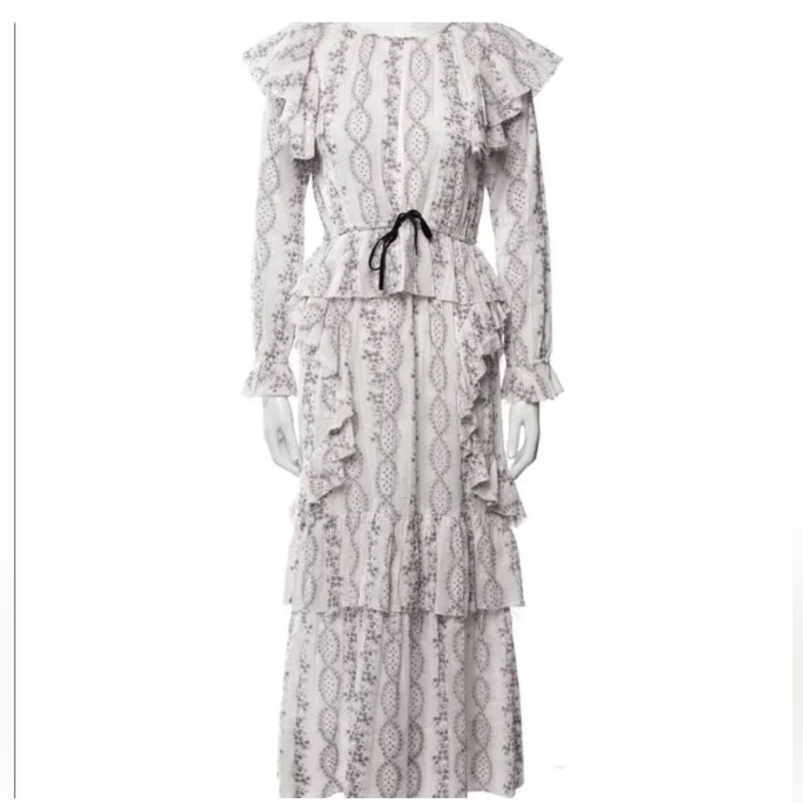 image of Loveshackfancy White Lilac Floral Ruffle Sonia Maxi Dress M, Women's (Size Medium)