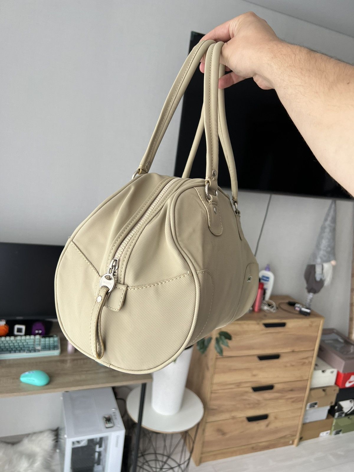 Lacoste 🐊Y2K Lacoste Vintage Bowling Bag Beige Green Croc 2000s Size ONE SIZE - 8 Thumbnail