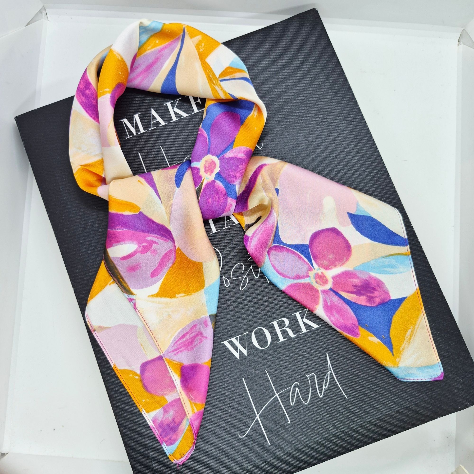Other Bright Square Scarf Floral Print Orange Pink Purple Head Wra Size ONE SIZE - 2 Thumbnail