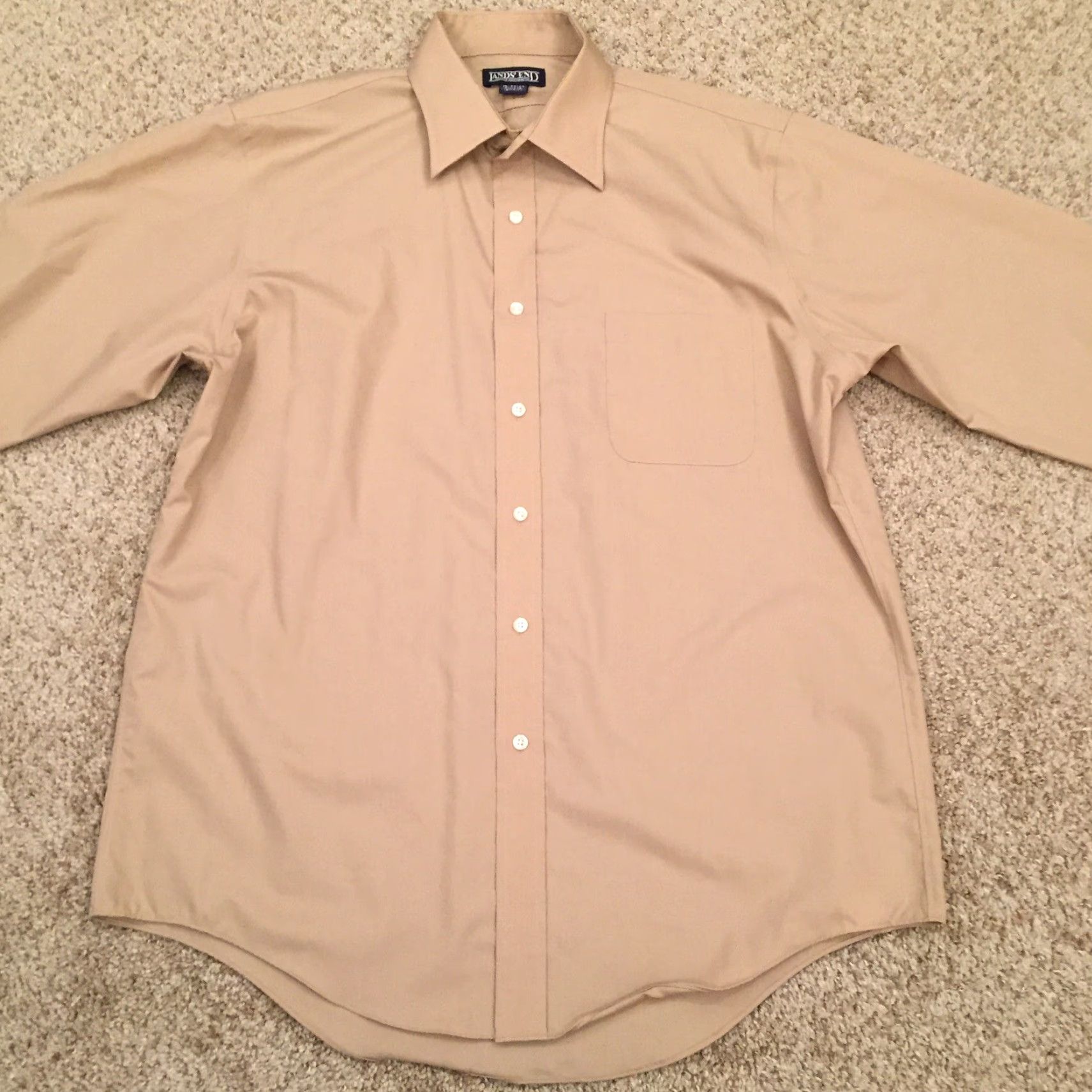 Lands' End Lands' End Shirt Mens 16 Button-Up Beige Long Sleeve Shirt Mens 16 Beige Cotton Blend Button-Up Lands' End Mens Long Sleeve Button-Up Beige Size US L / EU 52-54 / 3 - 4 Thumbnail