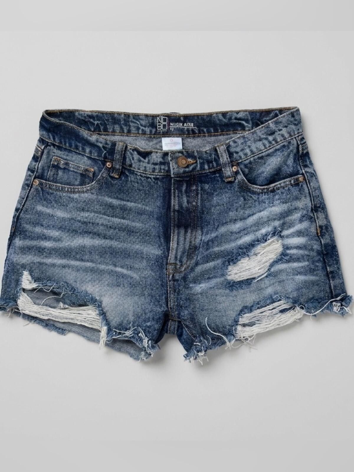 NBDN Nobrandedon NOBO Distressed Blue Denim Jean Shorts Size 32" / US 10 / IT 46 - 1 Thumbnail