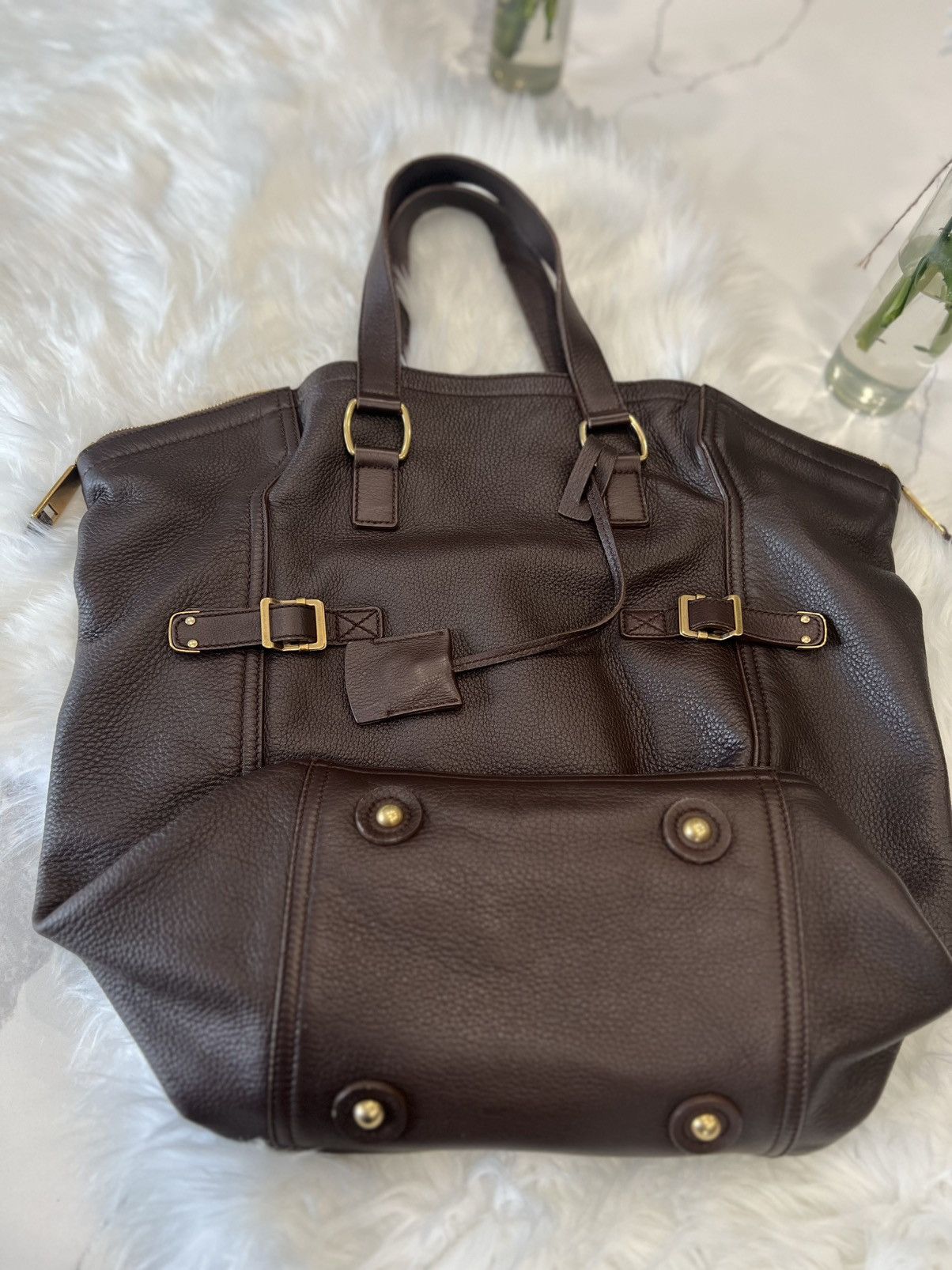 Yves Saint Laurent Yves Saint Laurent Rive Gauche Chocolate Brown Leather Tote Size ONE SIZE - 10 Thumbnail