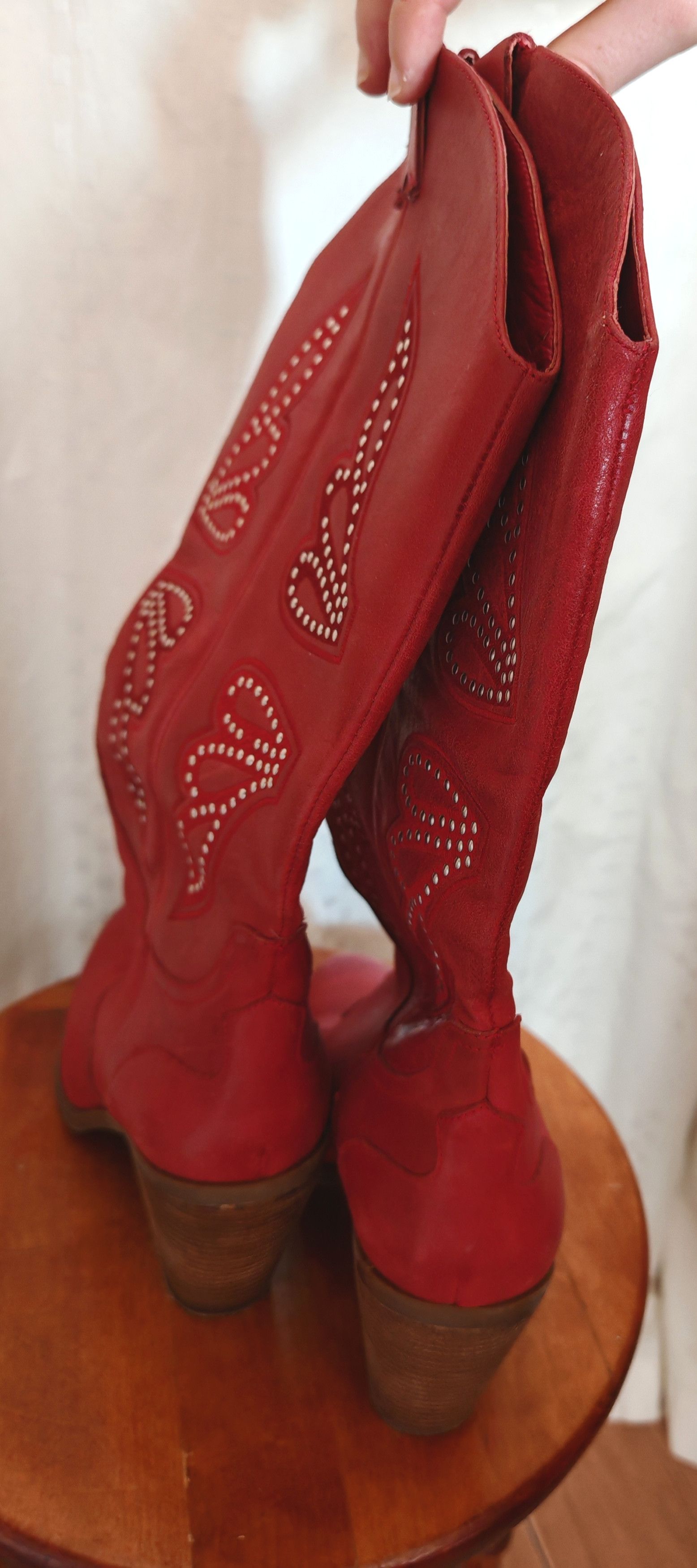 Genuine Leather × Jessica Simpson Jessica Simpson Caralee Women Leather Western Boot Red sz 9M Size US 11.5 / IT 41.5 - 4 Thumbnail