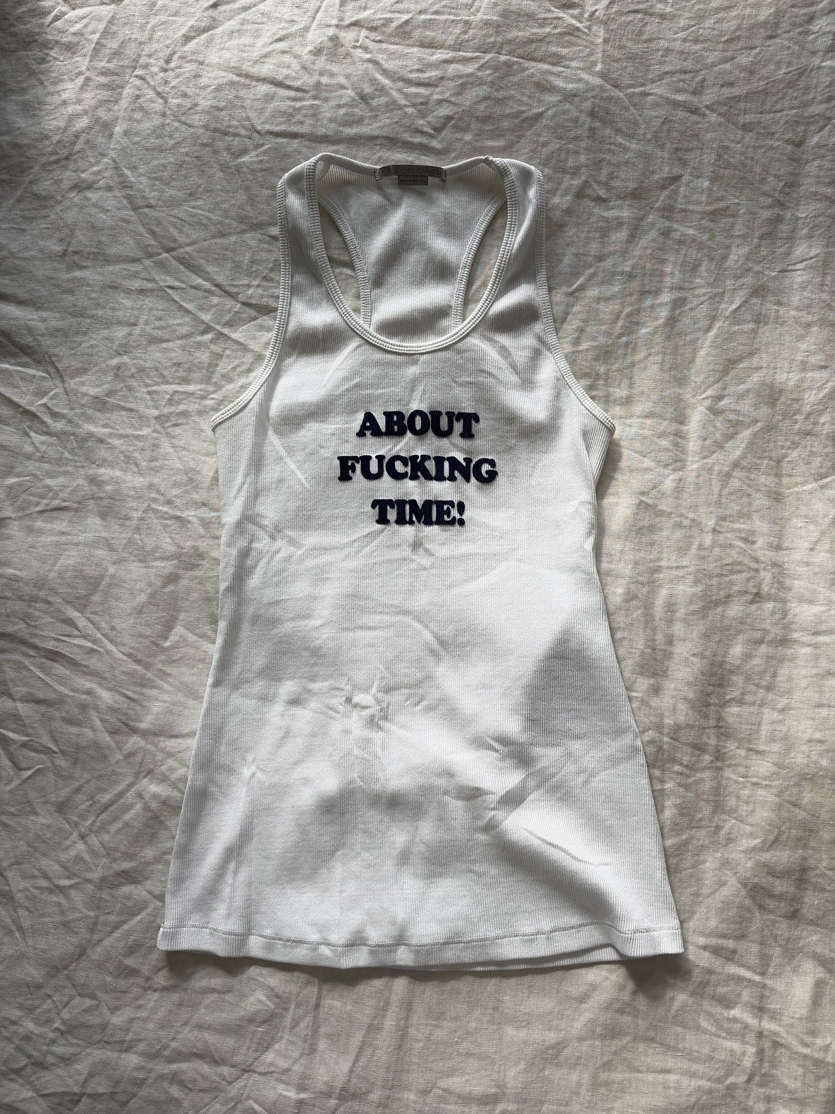 fw24 “about f*cking time!” tank top in white