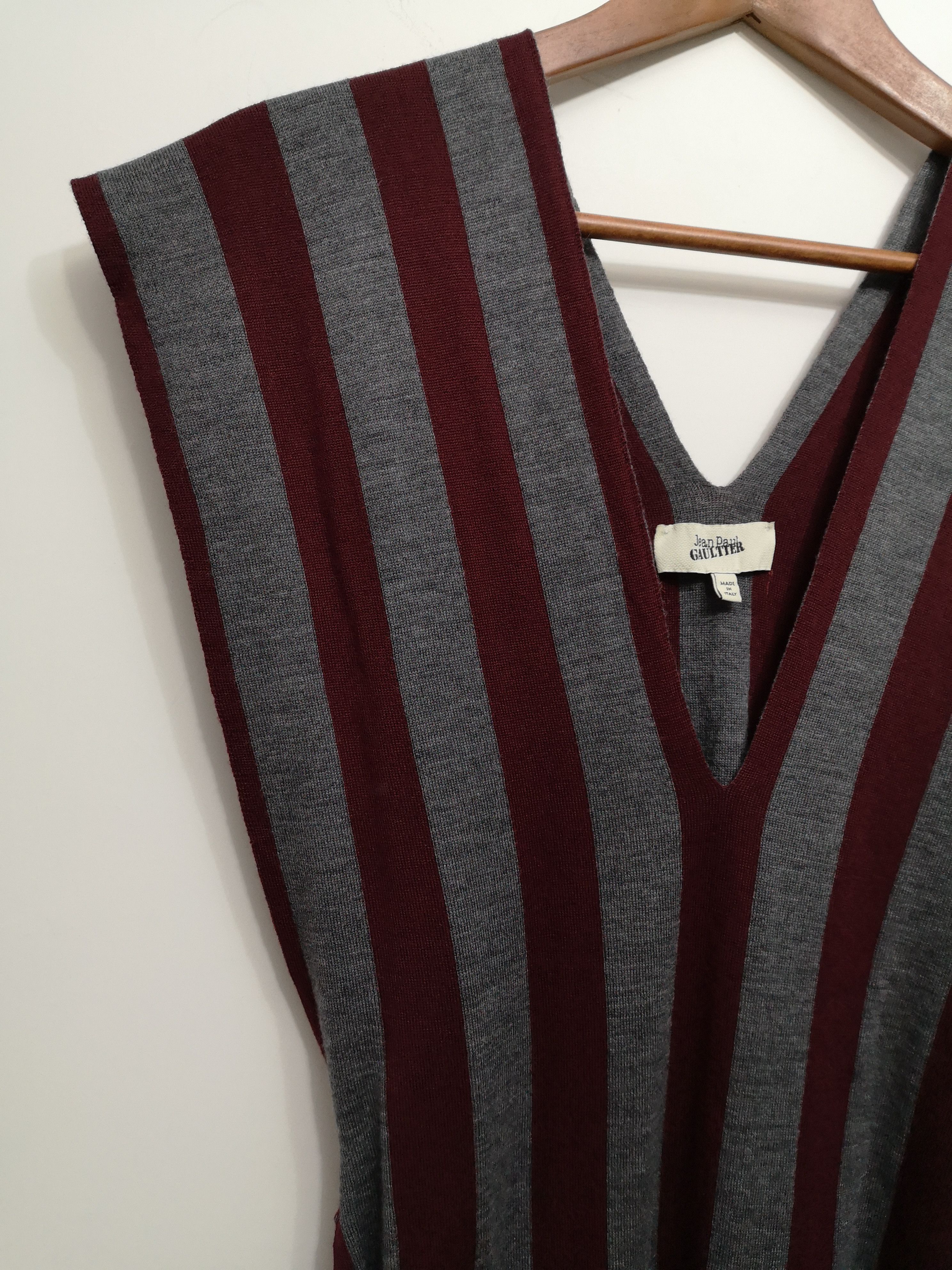 Jean Paul Gaultier × Vintage Vertical Stripe V Neck Sleeveless Sweater Knit Overlay Piece Size M / US 6-8 / IT 42-44 - 4 Thumbnail