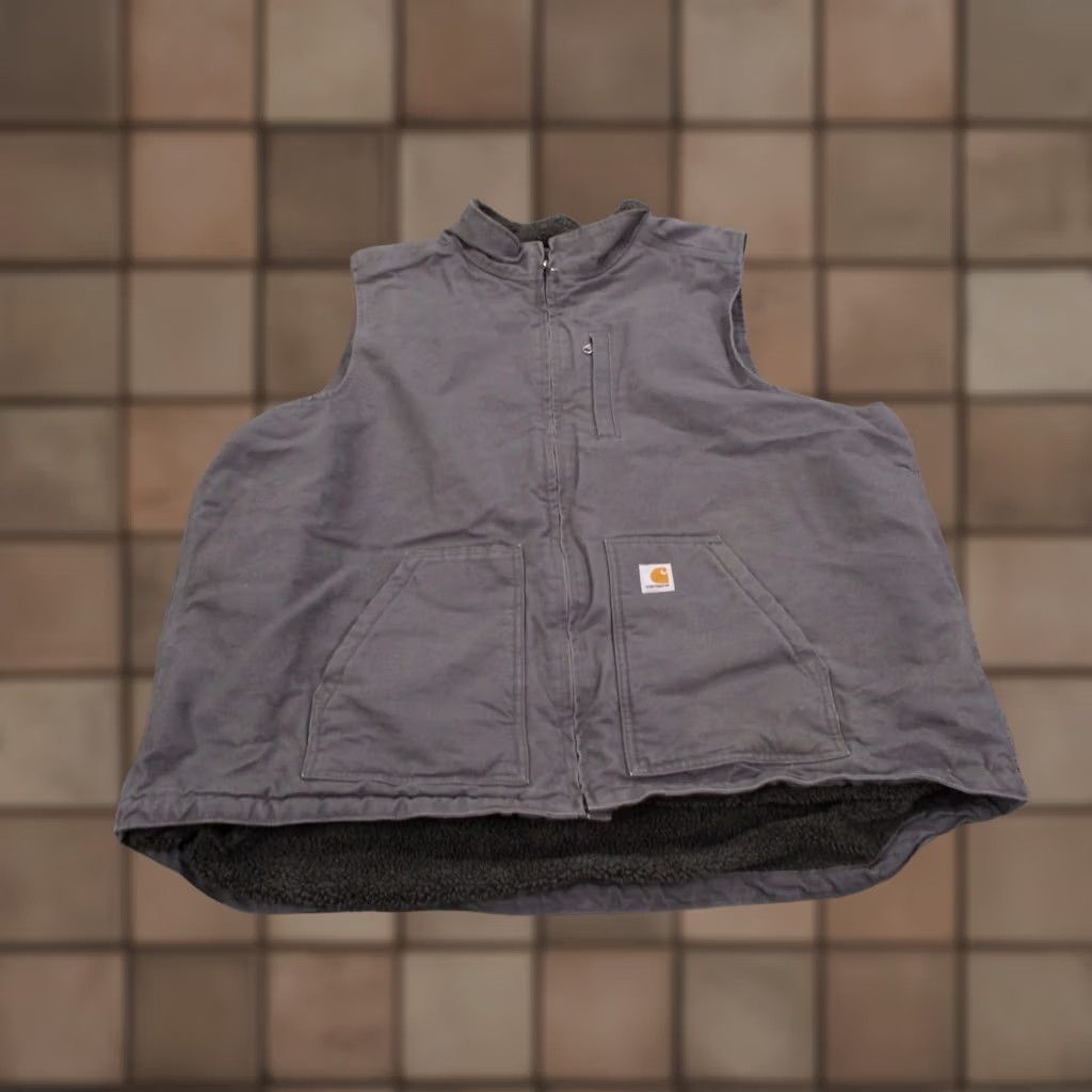 Carhartt Carhartt Vest Mens 3XLT Gray Canvas Heavy Duty Workwear Zip Full Zip Windbreaker Pockets Regular Stand-Up Collar Outdoors Winter, Spring, Fall Mens Size US XXL / EU 58 / 5 - 1 Thumbnail