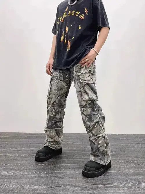 VIBE Retro camouflage irregular raw edge work jeans Size US 32 / EU 48 - 1 Thumbnail