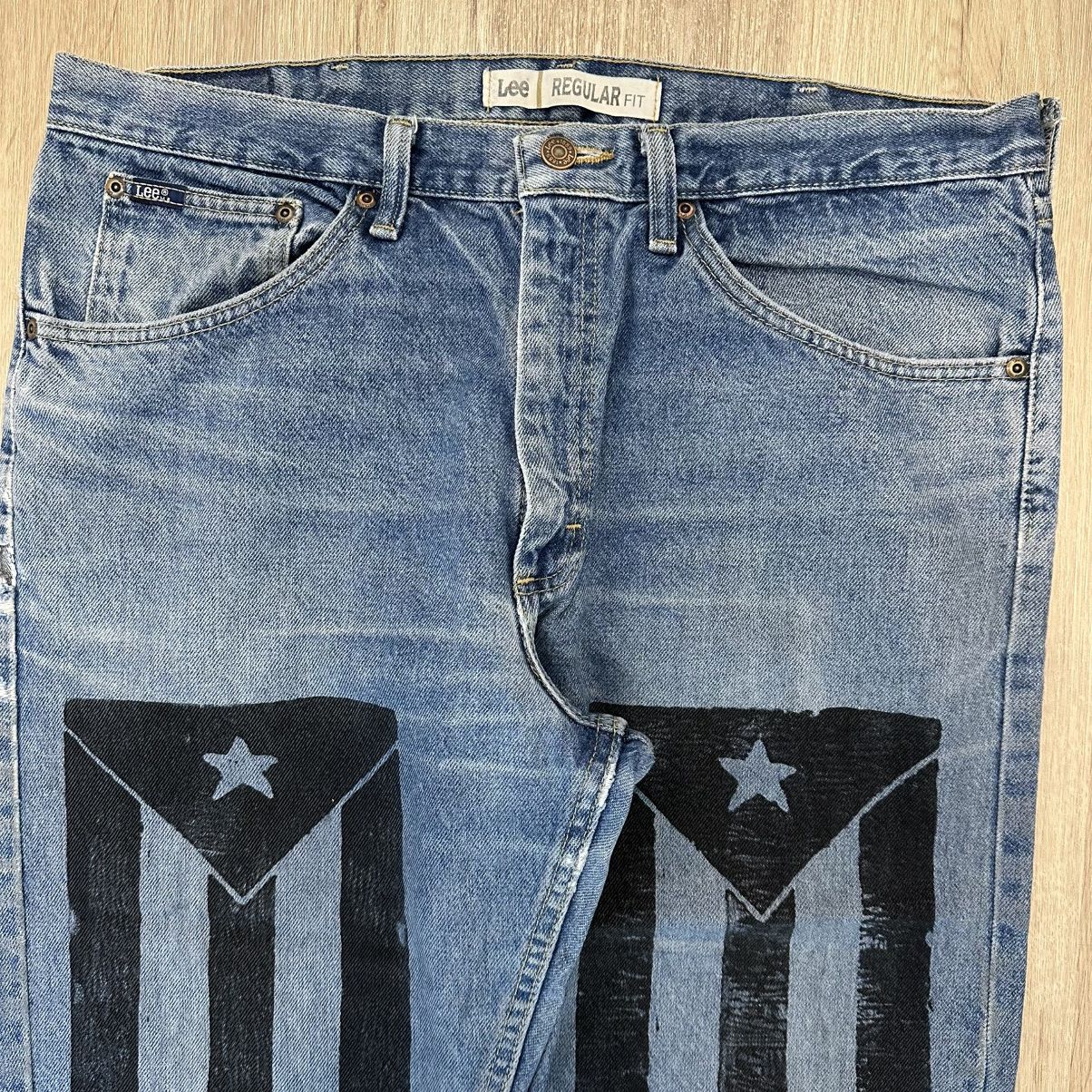 Lee Custom 1of1 Denim Jeans Ape Spit Y2K 36x32 Size US 36 / EU 52 - 5 Thumbnail
