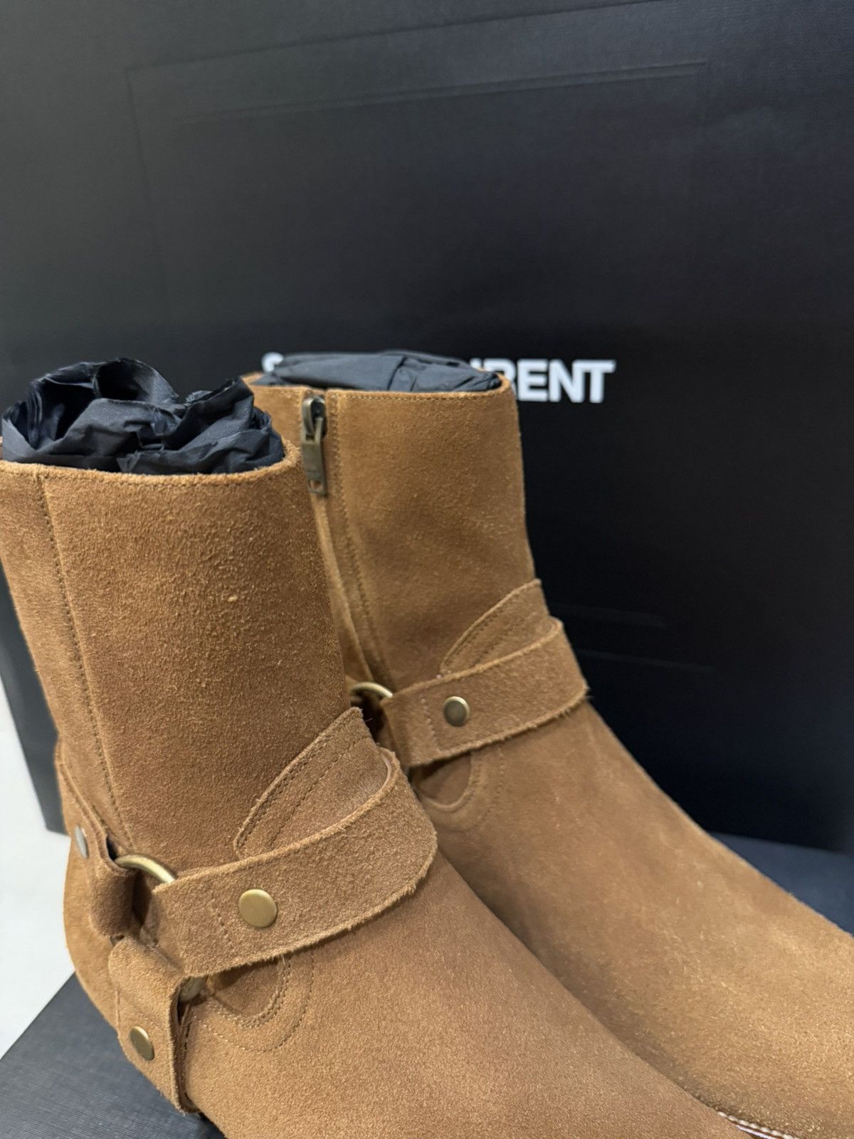 Saint Laurent Paris SAINT LAURENT TOBACCO SUEDE HARNESS BOOTS IN SIZE 42 Size US 8 / EU 41 - 2 Thumbnail