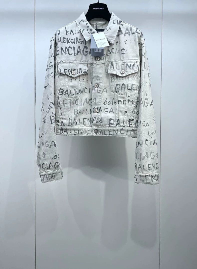 Balenciaga Popular Vintage Graffiti Letter Full Print Deni