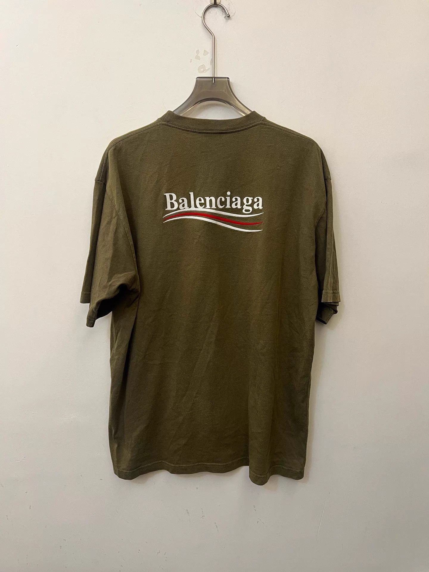 Balenciaga Balenciaga FW22 Logo Khaki Oversized Crewneck Tee Men's L Size US L / EU 52-54 / 3 - 3 Thumbnail