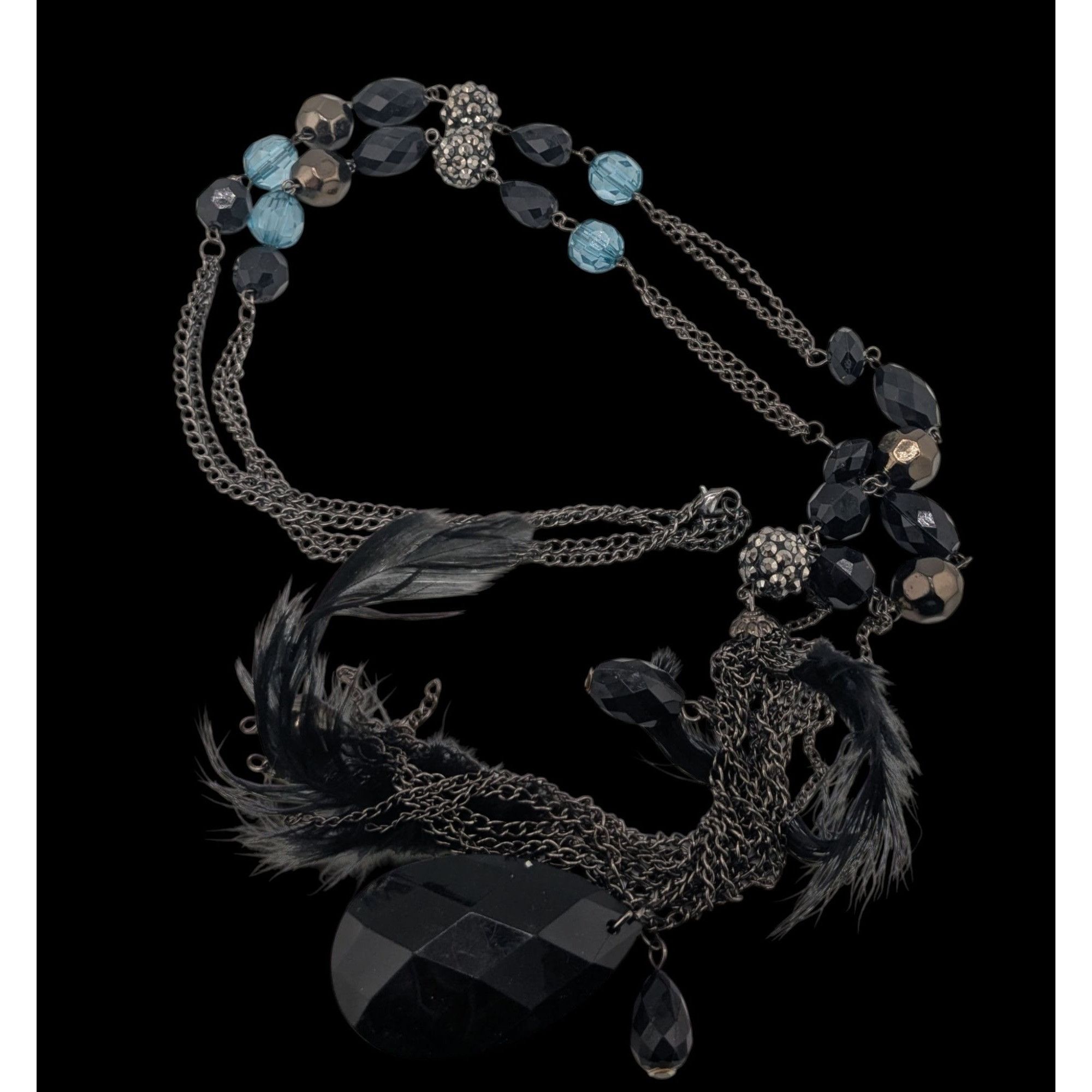 Other Vintage Y2K Long Bohemian Black & Blue Crystal Accent Feathe Size ONE SIZE - 4 Thumbnail