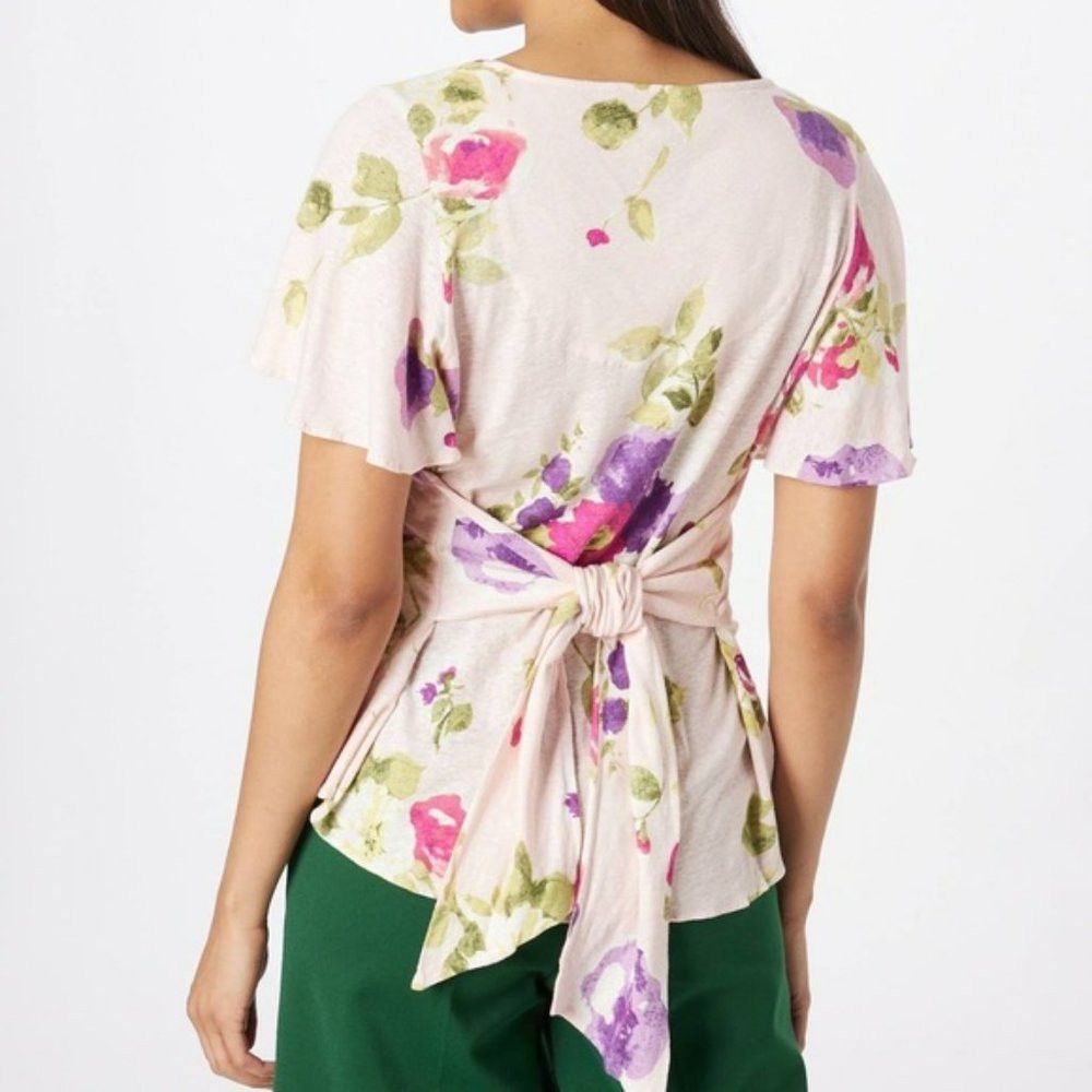 Lauren Ralph Lauren NWT New Lauren Ralph Lauren Linen Floral Flutter Sleeve Top Size L / US 10 / IT 46 - 1 Thumbnail