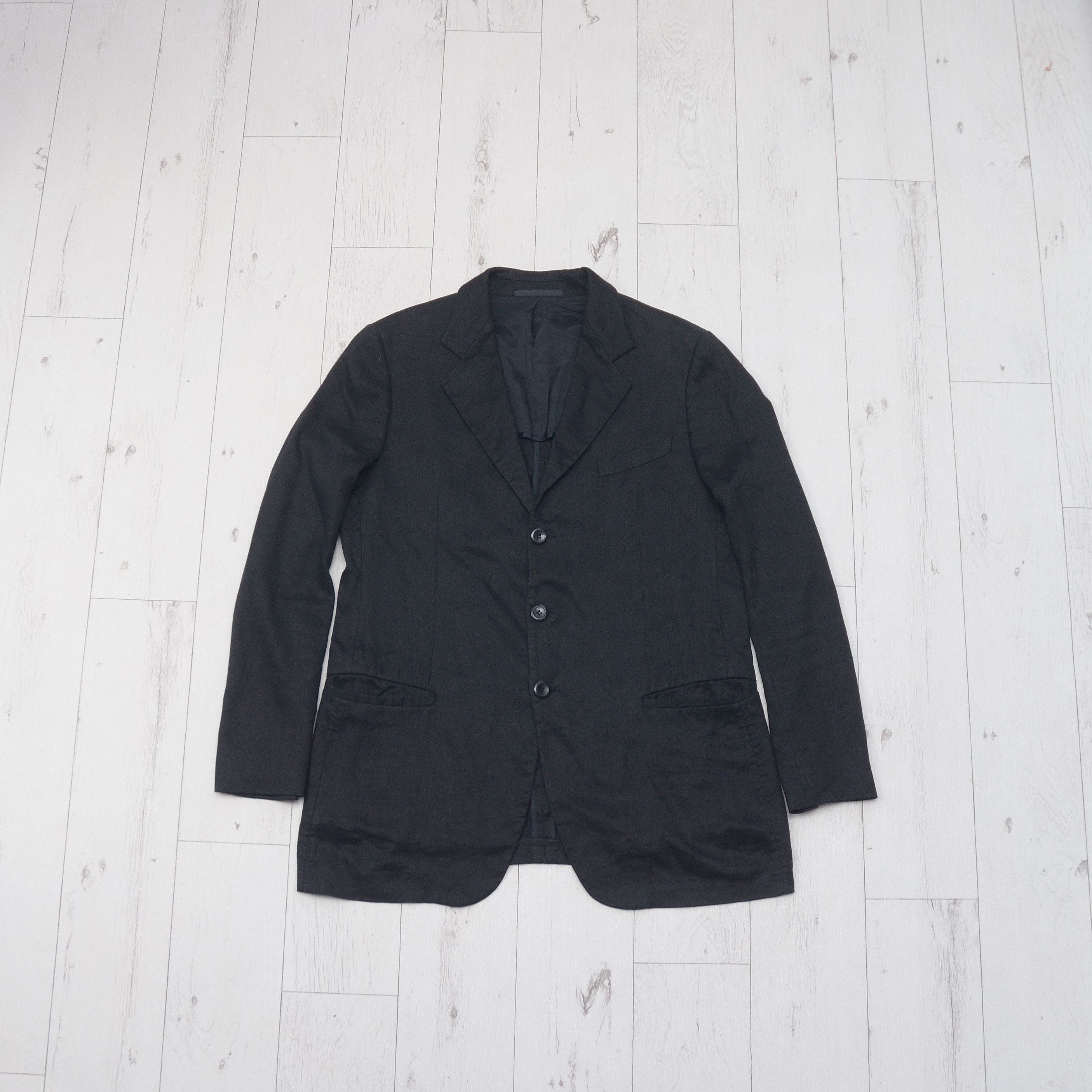 Armani × Armani Collezioni × Giorgio Armani Vintage Luxury Armani Collezioni Linen Casual Blazer Black Size 52L - 1 Thumbnail