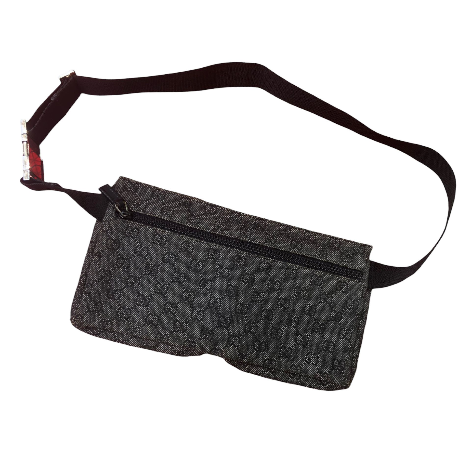 Gucci 🔥Vintage GUCCI Black GG Denim Canvas Web Waist Belt Bag Size ONE SIZE - 2 Thumbnail