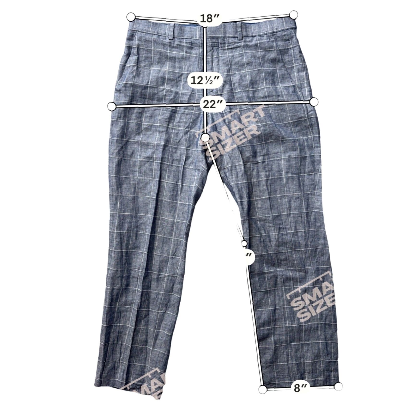 Perry Ellis Perry Ellis Portfolio Mens Blue Windowpane Linen Cotton Modern Fit Pants 33x30 Size US 33 - 2 Thumbnail