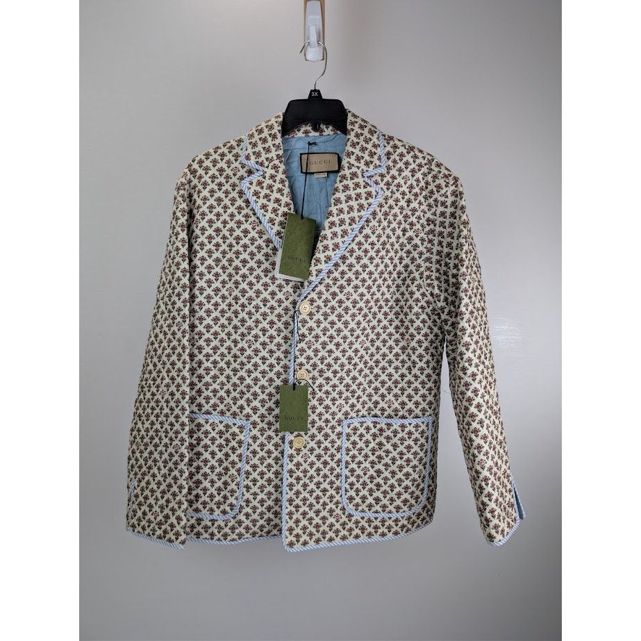 Gucci o1rshd1 Flowers On Linen Jacket in Ivory/Red Size US M / EU 48-50 / 2 - 1 Thumbnail