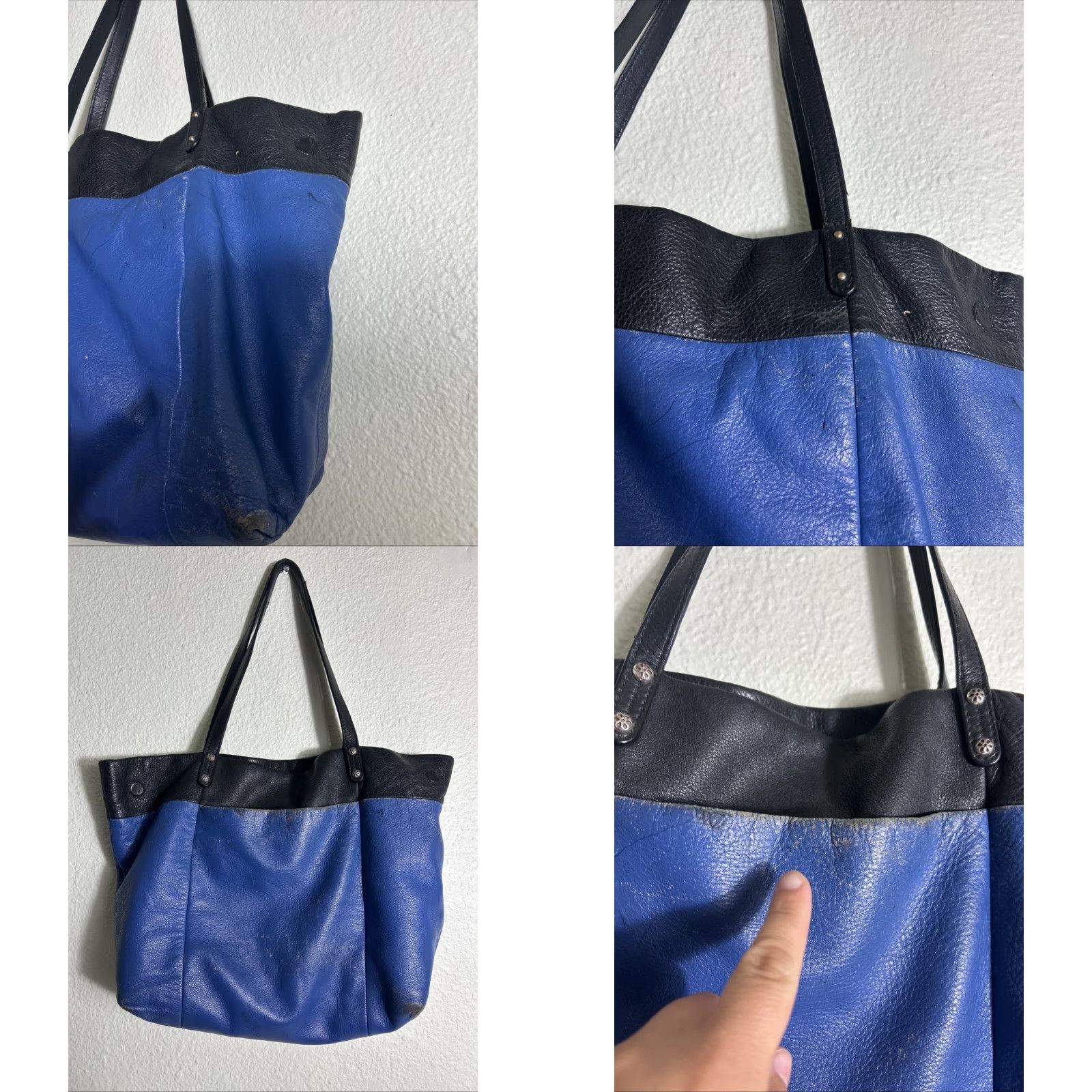 Brighton VINTAGE Brighton Leather Shoulder Bag Womens 12.5x11x4.5 Distressed Blue Black Purse BLUE Size ONE SIZE - 8 Thumbnail