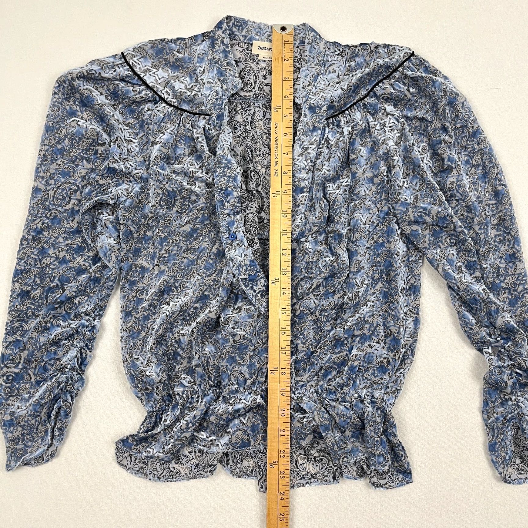 Zadig & Voltaire VINTAGE Zadig & Voltaire Tori Velours Devore Blouse Blue Floral Velvet Surplice Size S / US 4 / IT 40 - 6 Thumbnail