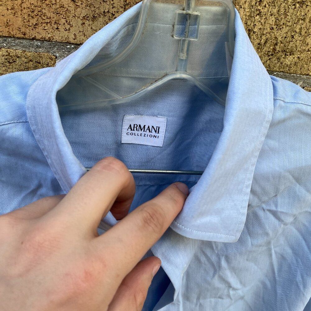 Armani Vintage Armani Button Up Dress Shirt Size 17 Large Blue Size US L / EU 52-54 / 3 - 5 Thumbnail