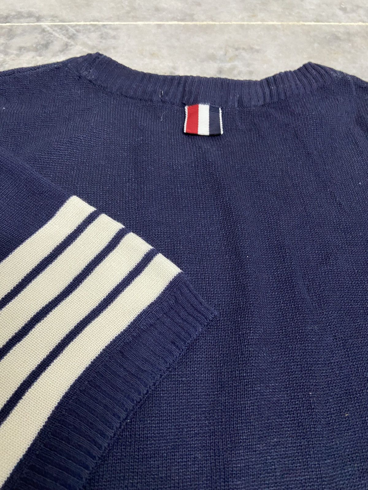 Thom Browne Thom Browne Navy Cashmere 4-bar Short Sleeve Tee Size US L / EU 52-54 / 3 - 10 Thumbnail