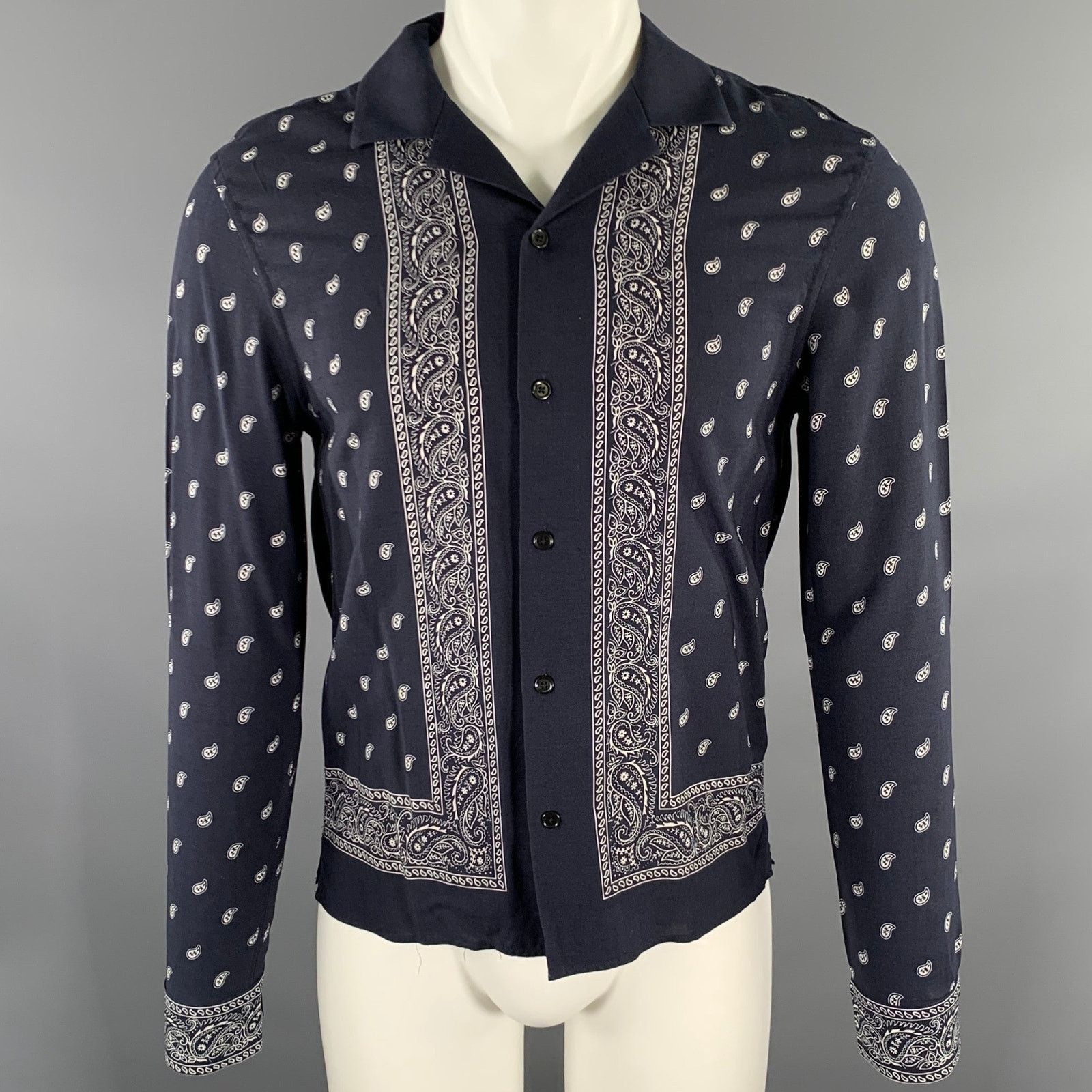 The Kooples THE KOOPLES XS Navy Bandana Viscose Camp Long Sleeve Shirt Size US XS / EU 42 / 0 - 1 Thumbnail