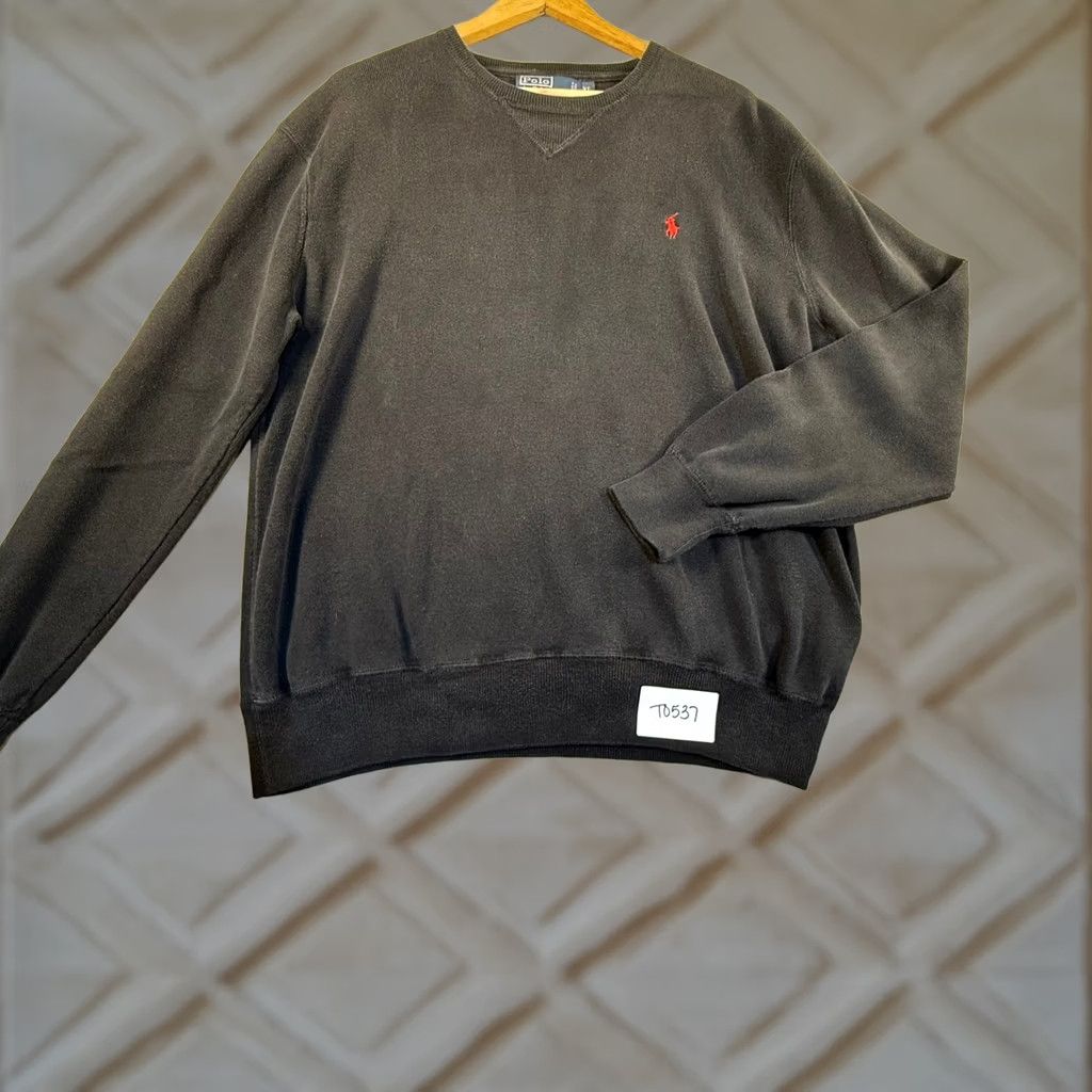 Polo Ralph Lauren Polo Ralph Lauren Mens Black Ribbed Cotton Crewneck Sweater XL Red Pony Logo Size US XL / EU 56 / 4 - 1 Thumbnail