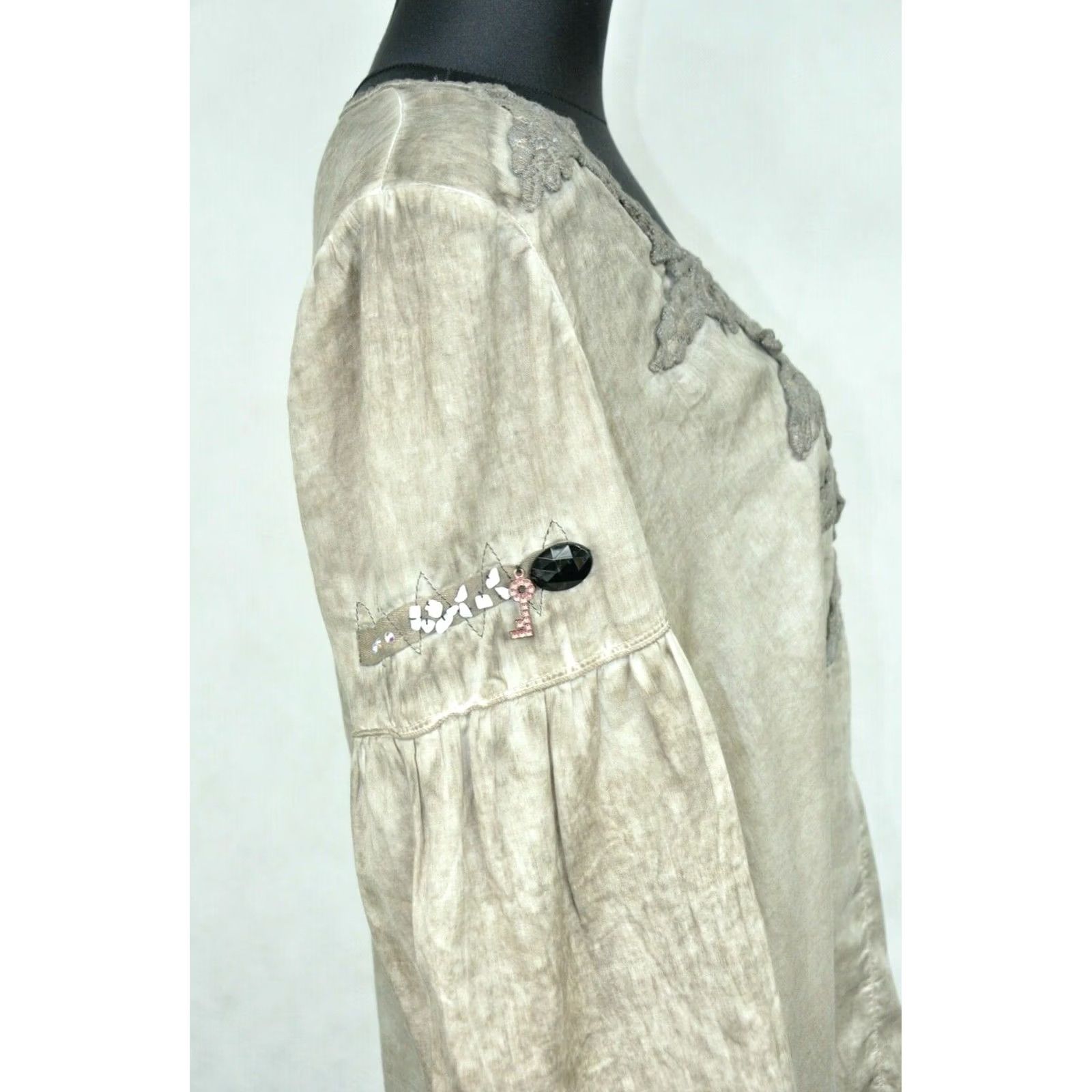 Vintage Elisa Cavaletti Dress L Women's Beige 100% Cotton Knee Length V-Neck 3/4 Sleeve A-Line Regular Vintage: No Size L / US 10 / IT 46 - 3 Thumbnail